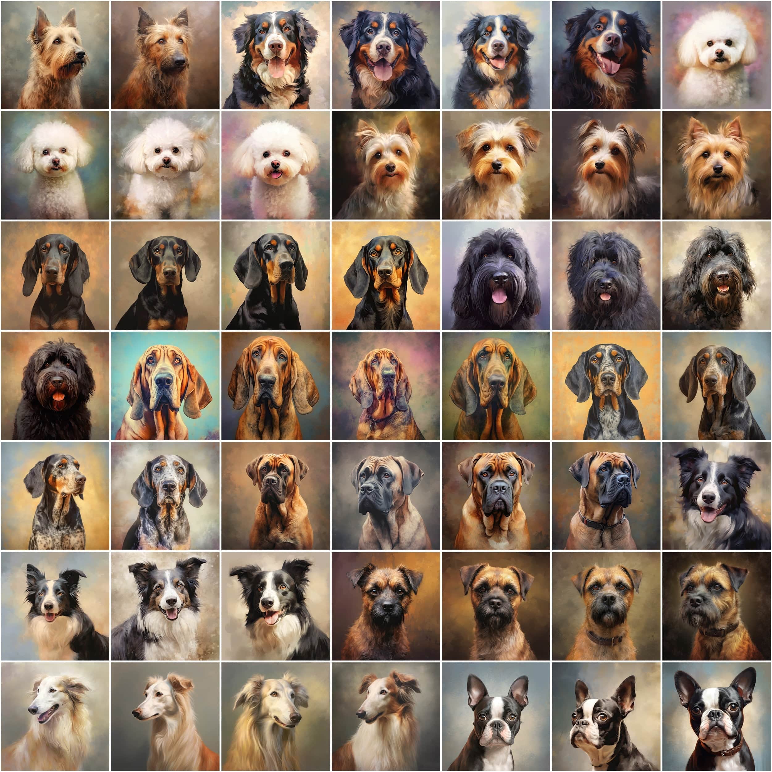 760 Oil Painting Dog Breed Images | Commercial License Included | High Resolution PNGs | Instant Download | Perfect for Pet Lovers Digital Download Sumobundle