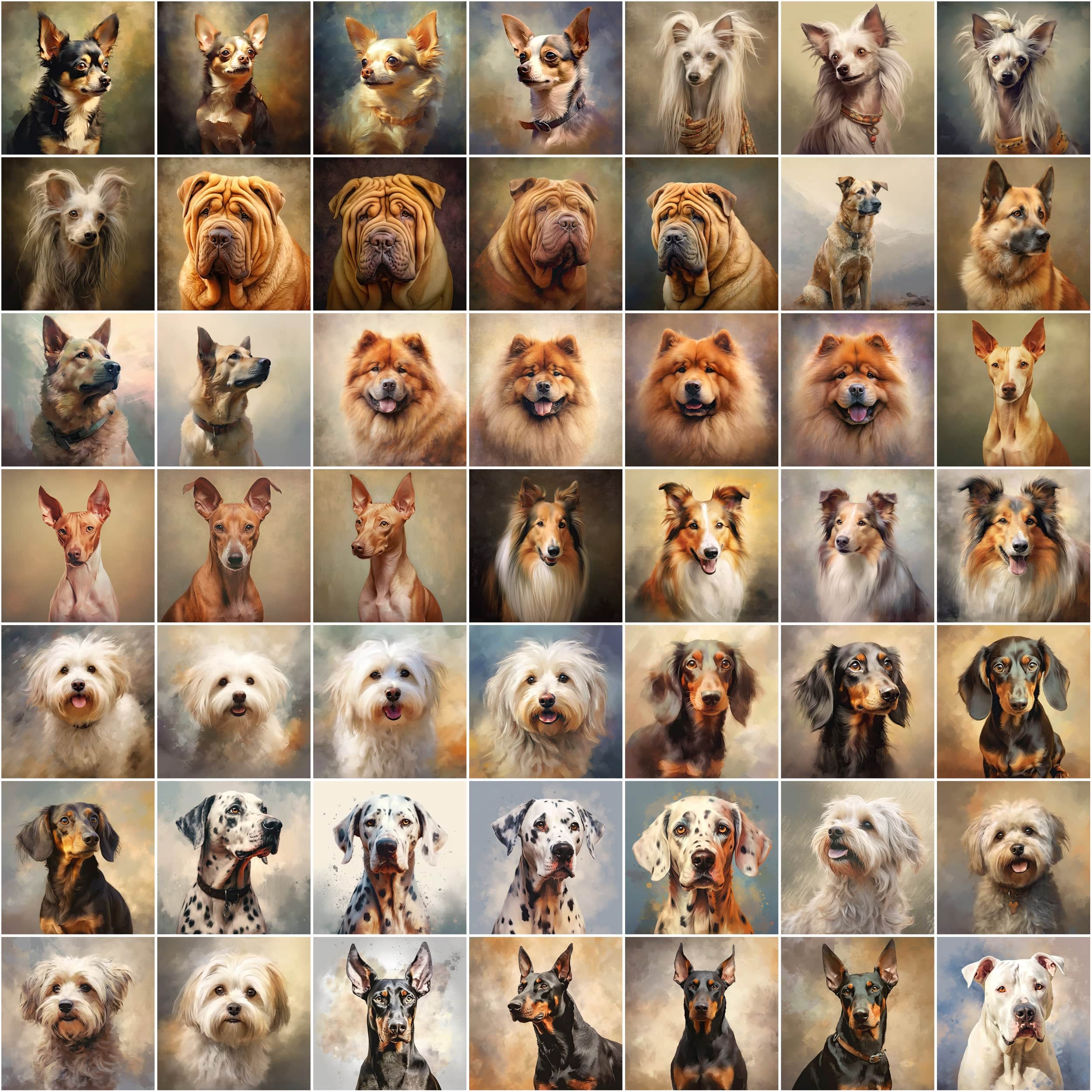 760 Oil Painting Dog Breed Images | Commercial License Included | High Resolution PNGs | Instant Download | Perfect for Pet Lovers Digital Download Sumobundle