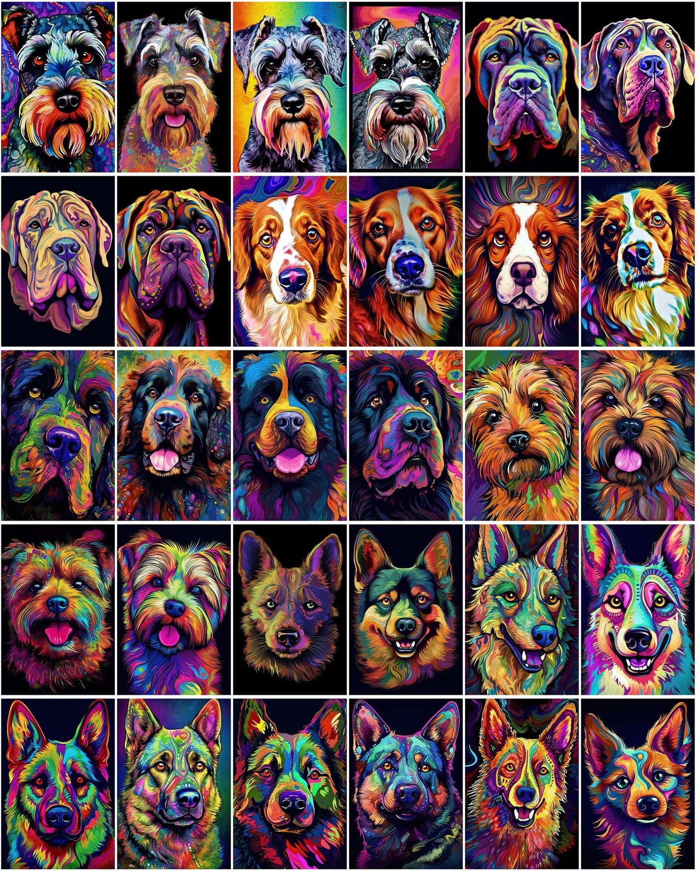 770 Psychedelic Dog Breed Images, Colorful Dog Illustrations, Commerci