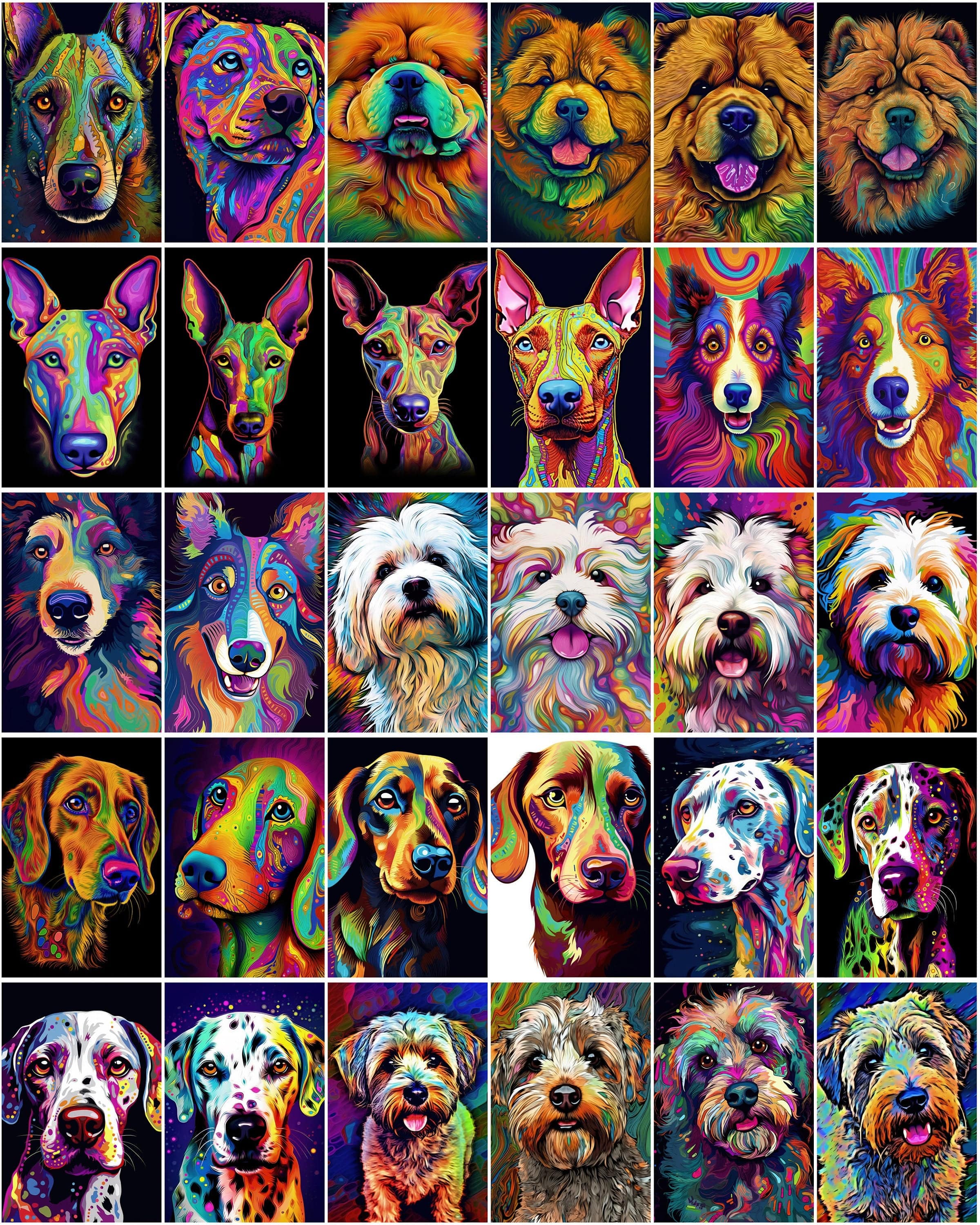 770 Psychedelic Dog Breed Images, Colorful Dog Illustrations, Commercial License Included Digital Download Sumobundle