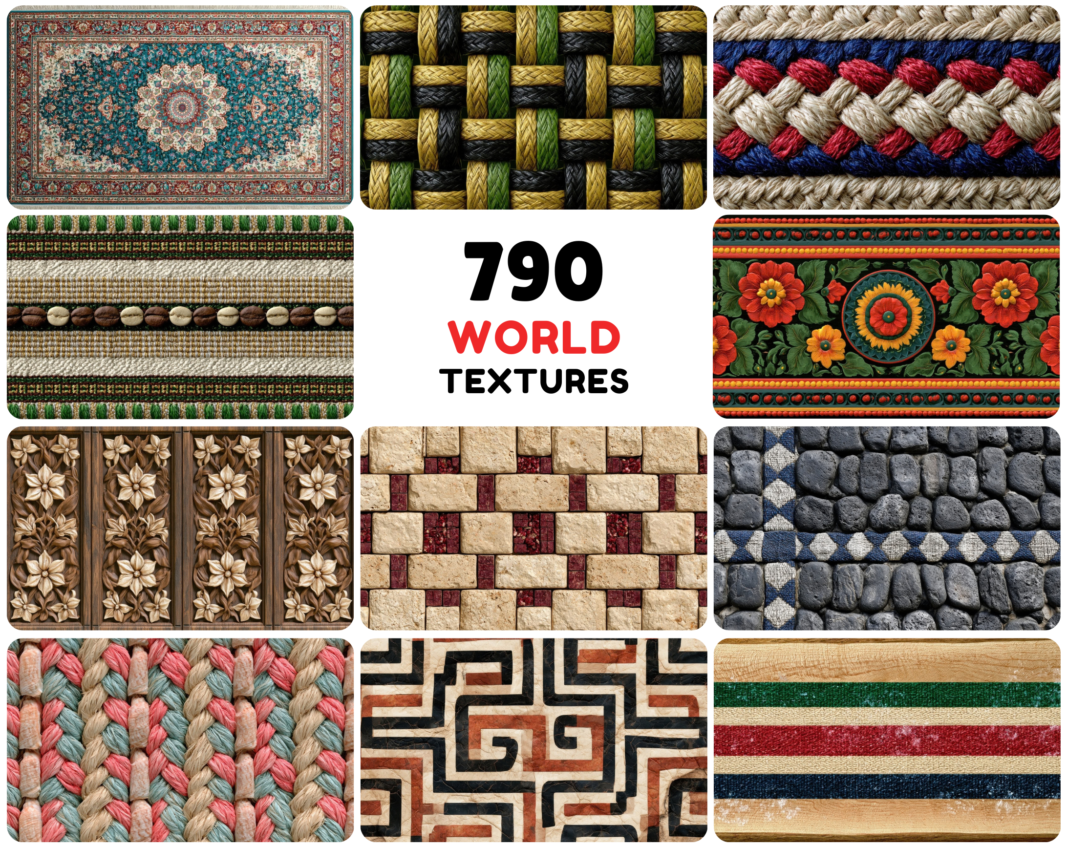 790 World Textures Bundle, Global Cultural Pattern Backgrounds, Ethnic Texture Digital Paper Pack