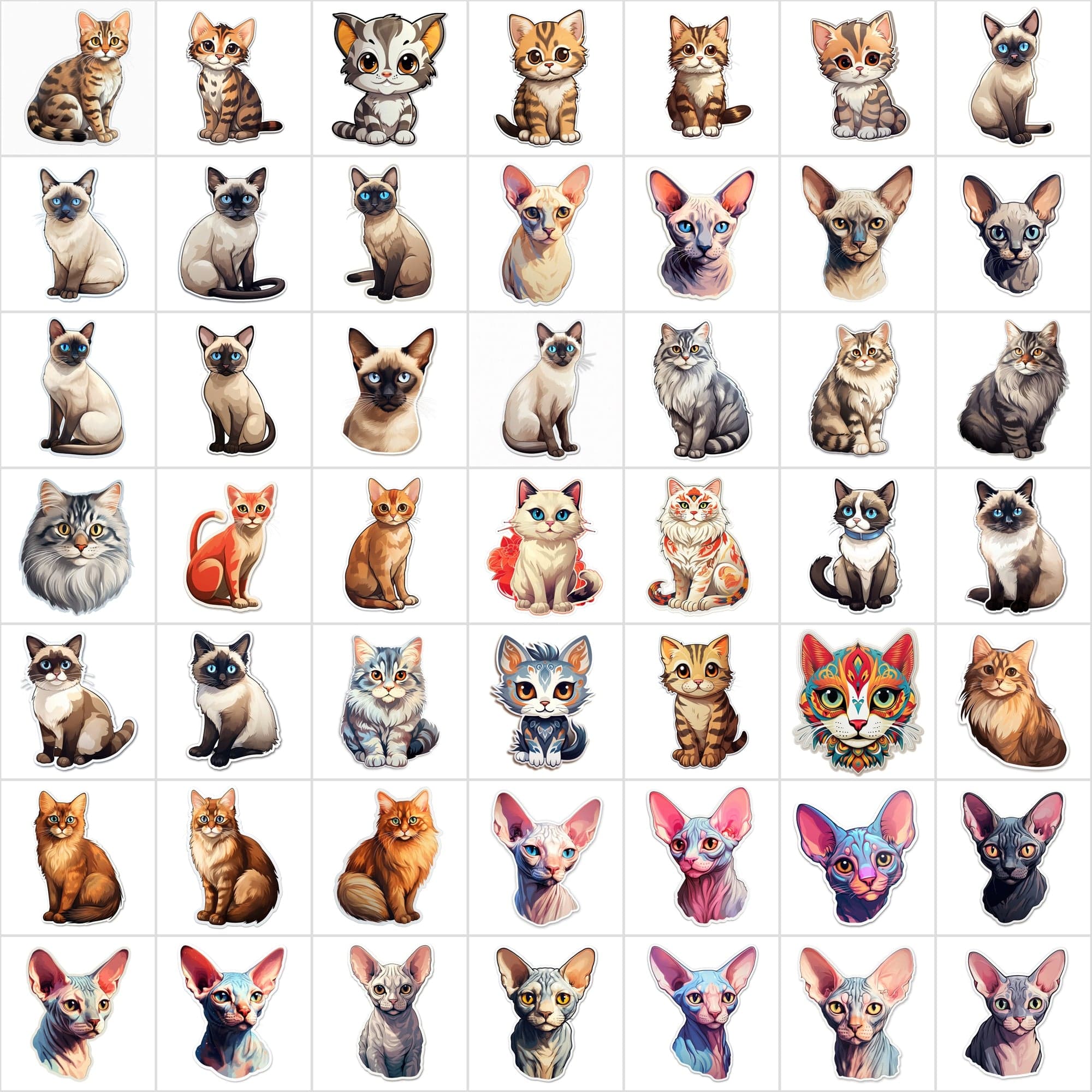 800 High-Res Cat Stickers, PNG Files, Transparent & White Background, Commercial License Included Digital Download Sumobundle