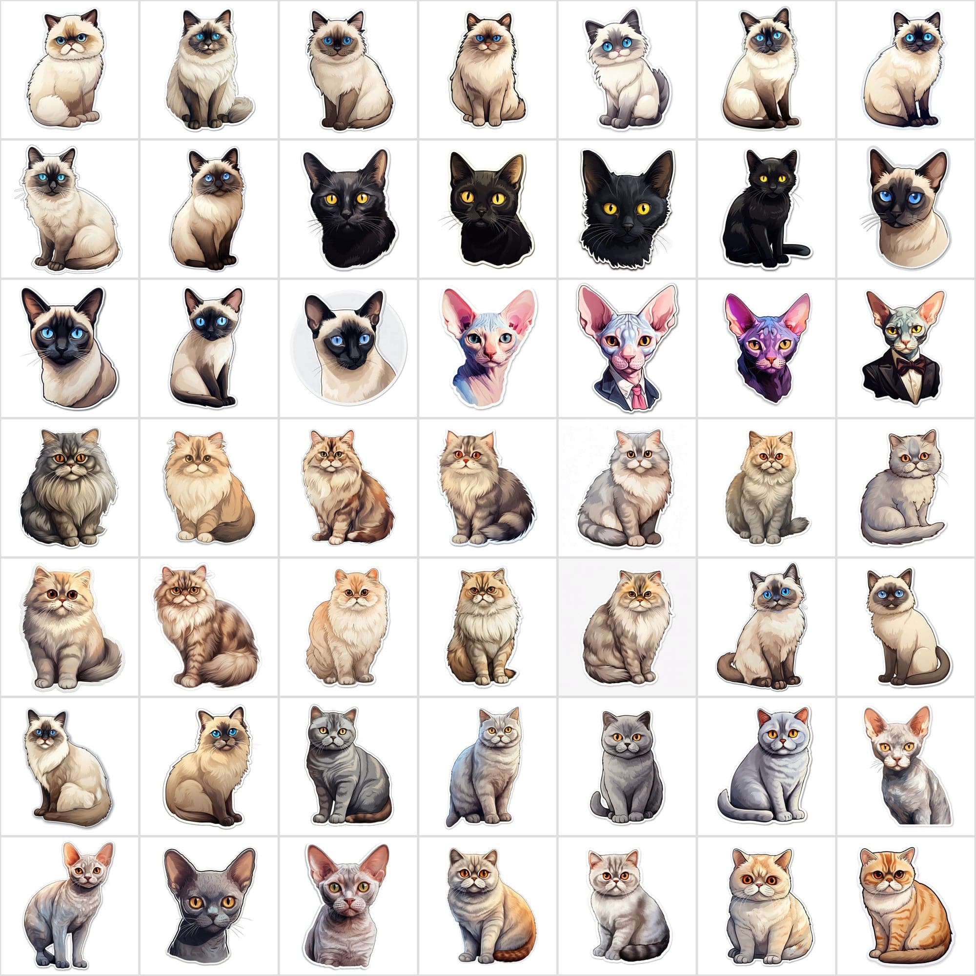 800 High-Res Cat Stickers, PNG Files, Transparent & White Background, Commercial License Included Digital Download Sumobundle