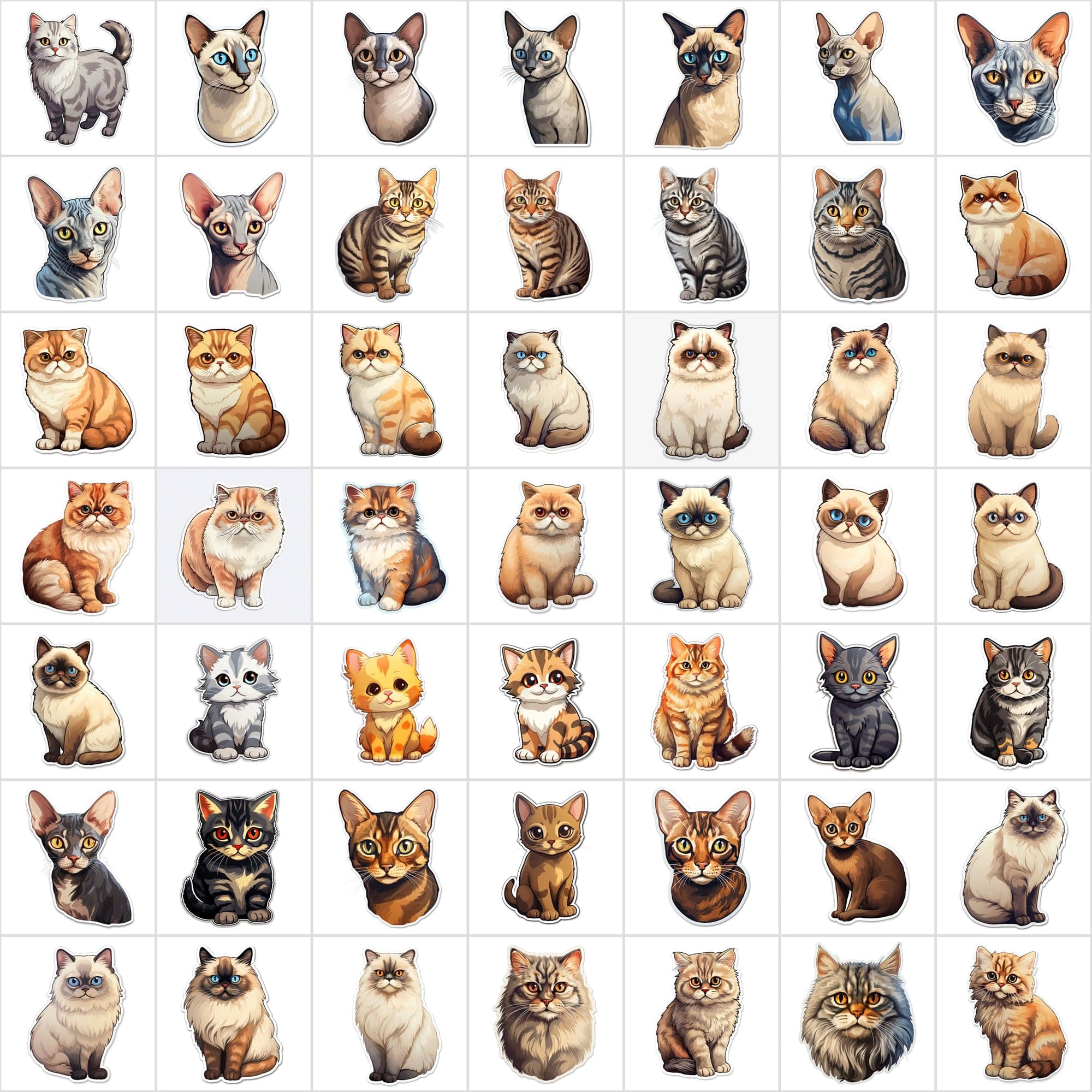 800 High-Res Cat Stickers, PNG Files, Transparent & White Background, Commercial License Included Digital Download Sumobundle