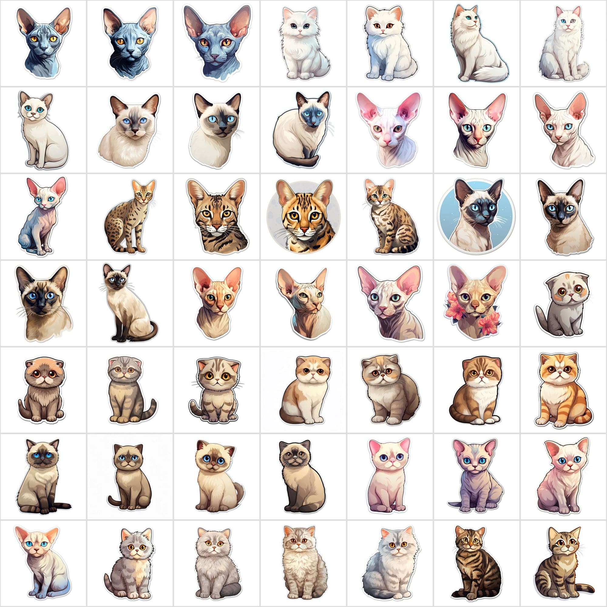 800 High-Res Cat Stickers, PNG Files, Transparent & White Background, Commercial License Included Digital Download Sumobundle