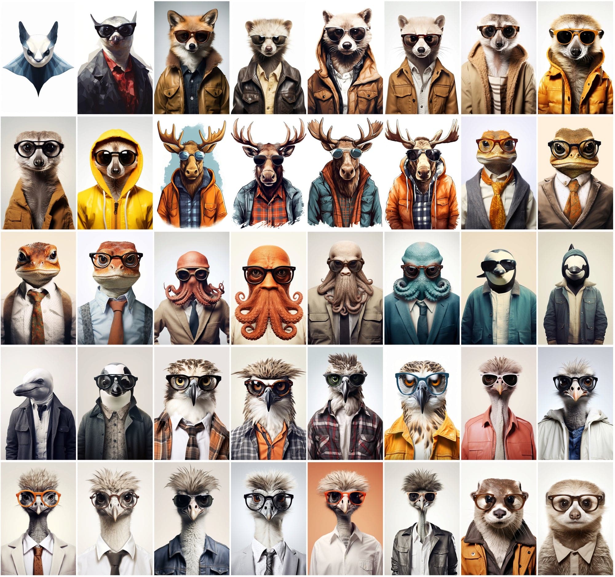 800 Unique Hipster Animal Artworks Digital Download Sumobundle