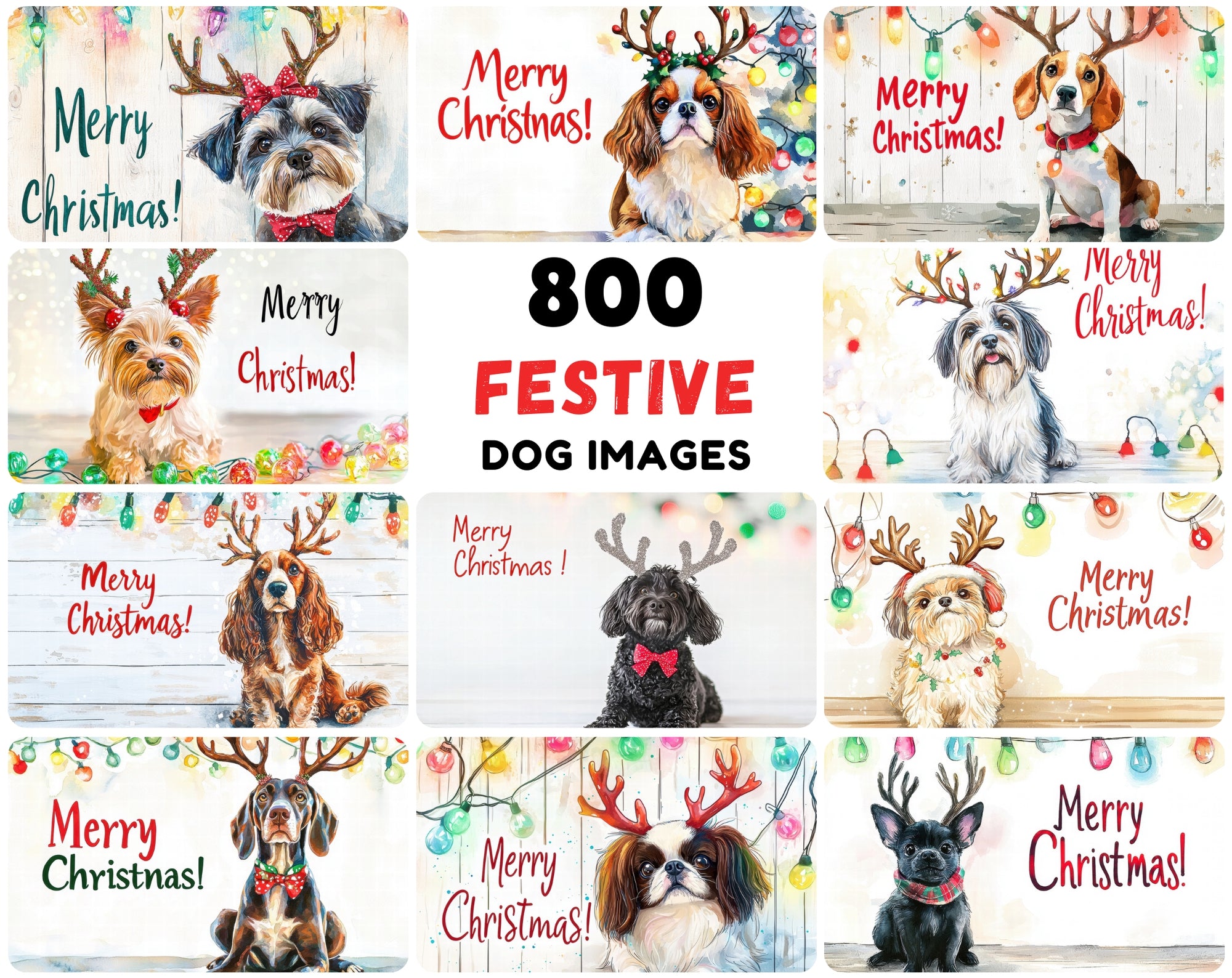 800 Christmas Dog Images - Festive Reindeer Antlers Digital Download