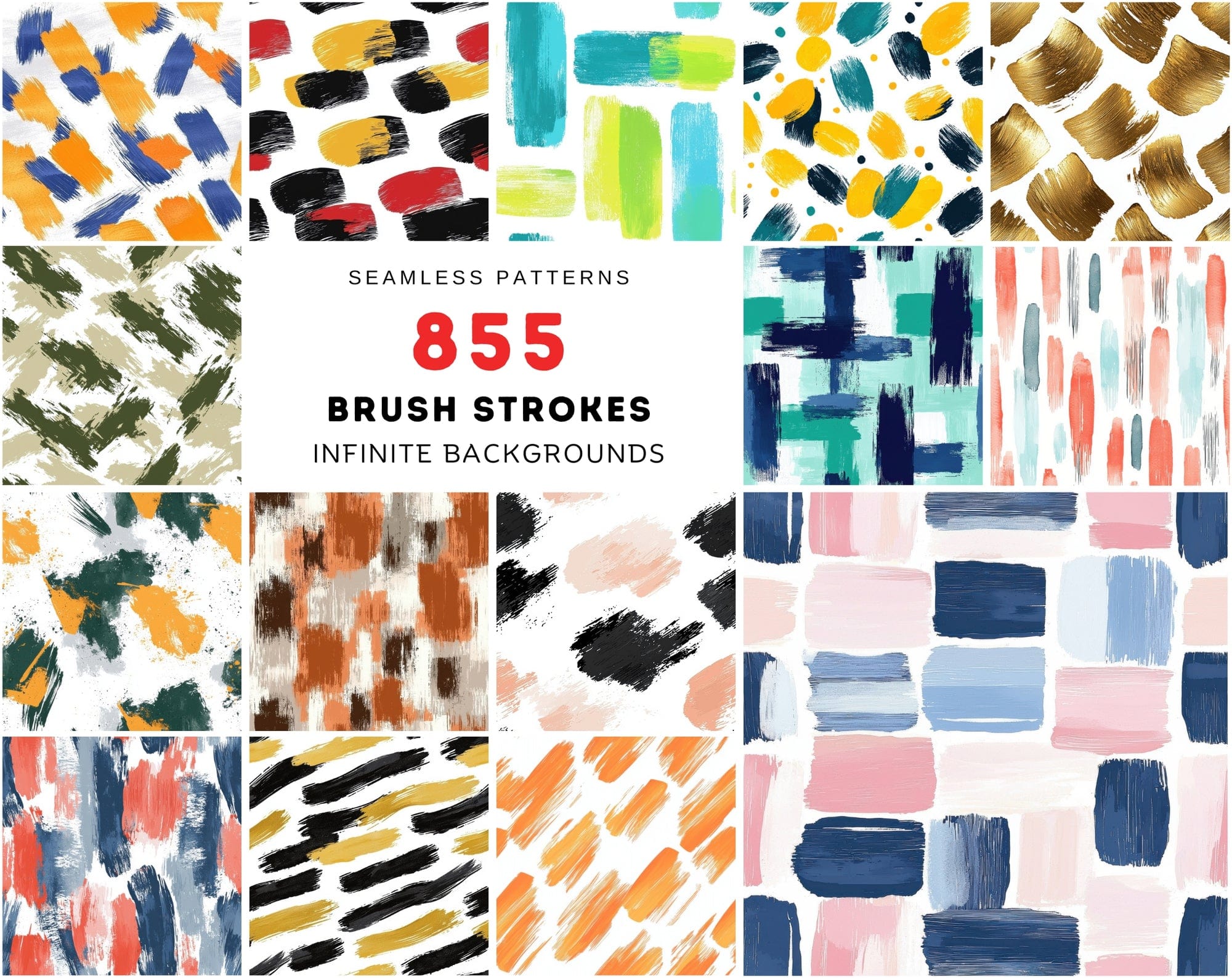 855 Seamless Brush Stroke Patterns | High-Resolution JPG & PAT Files Digital Download Sumobundle