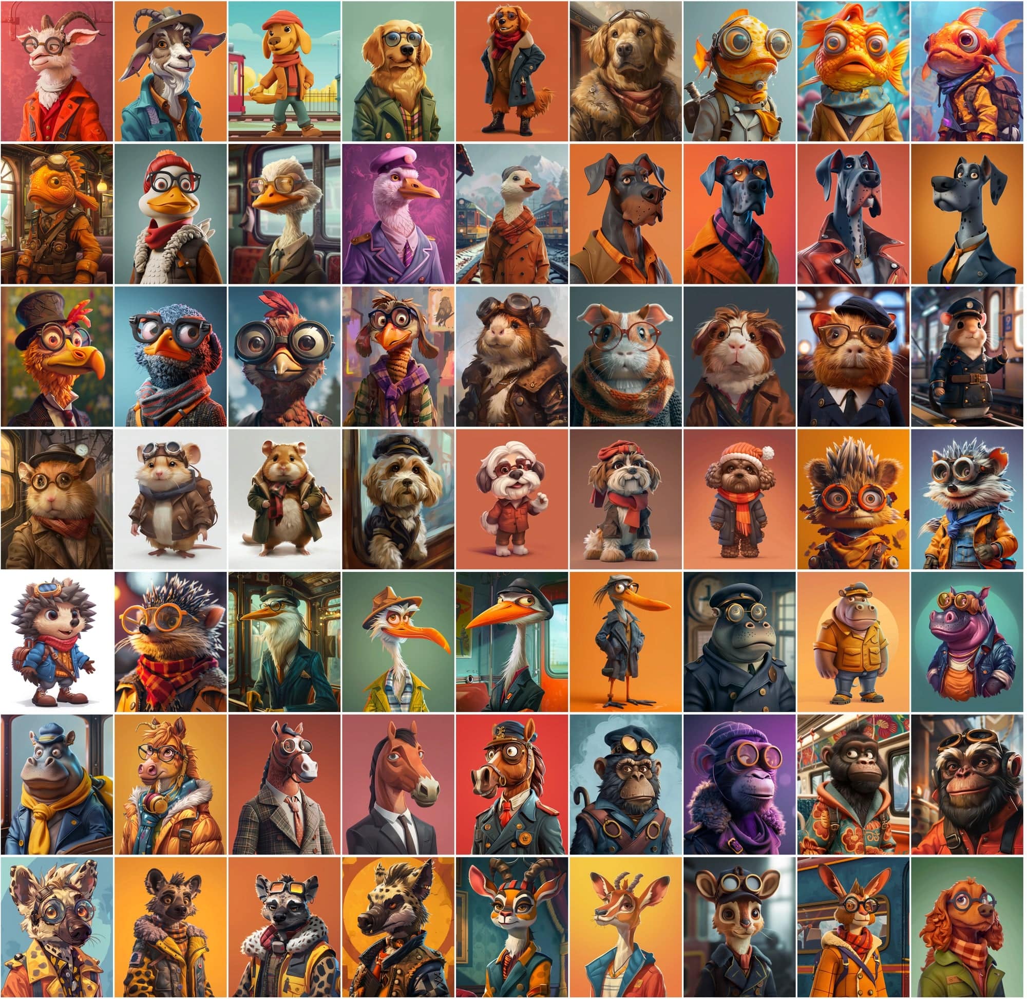 890 Colorful Cartoon Animals and 110 People Images Digital Download Sumobundle