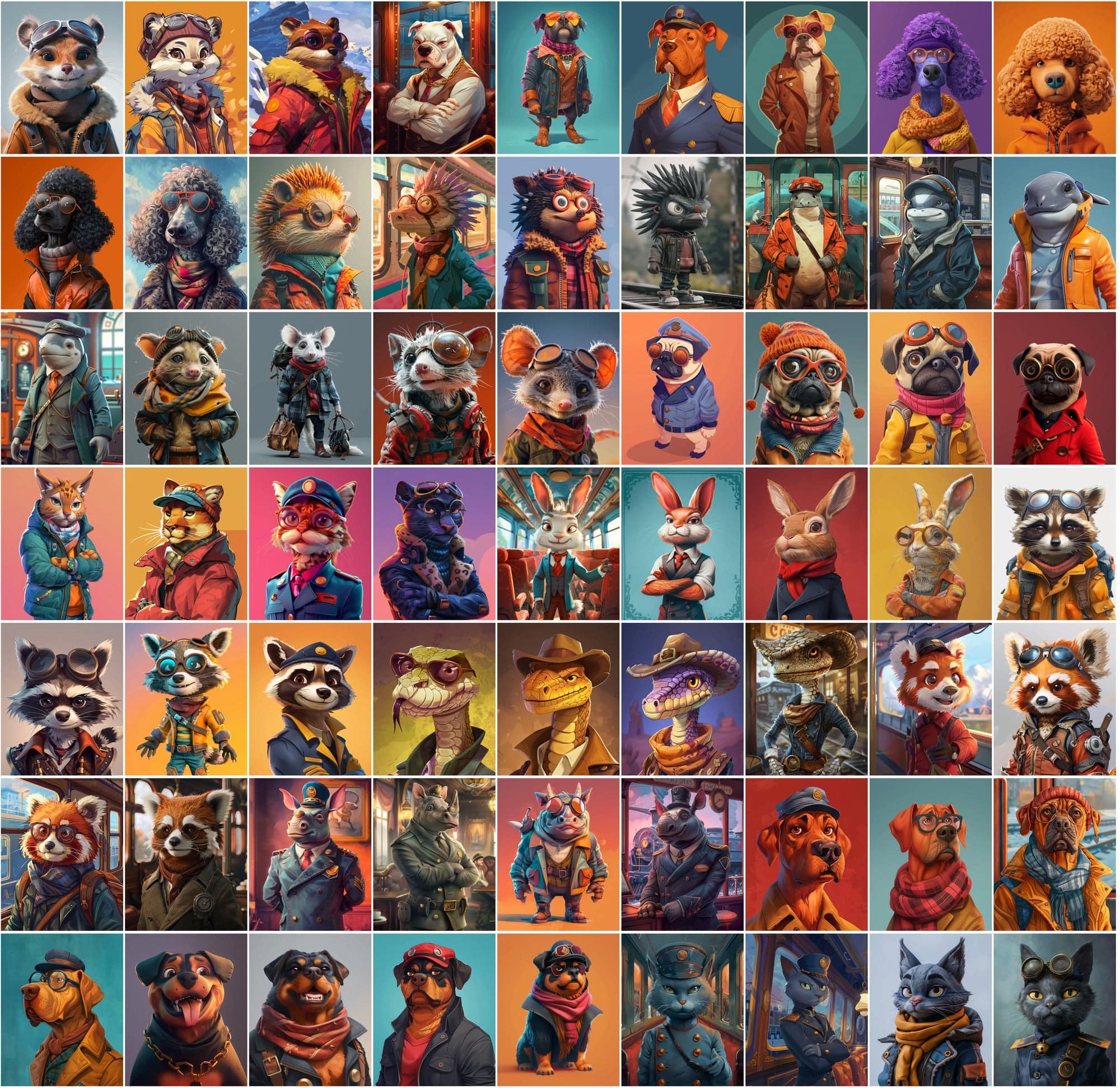 890 Colorful Cartoon Animals and 110 People Images Digital Download Sumobundle