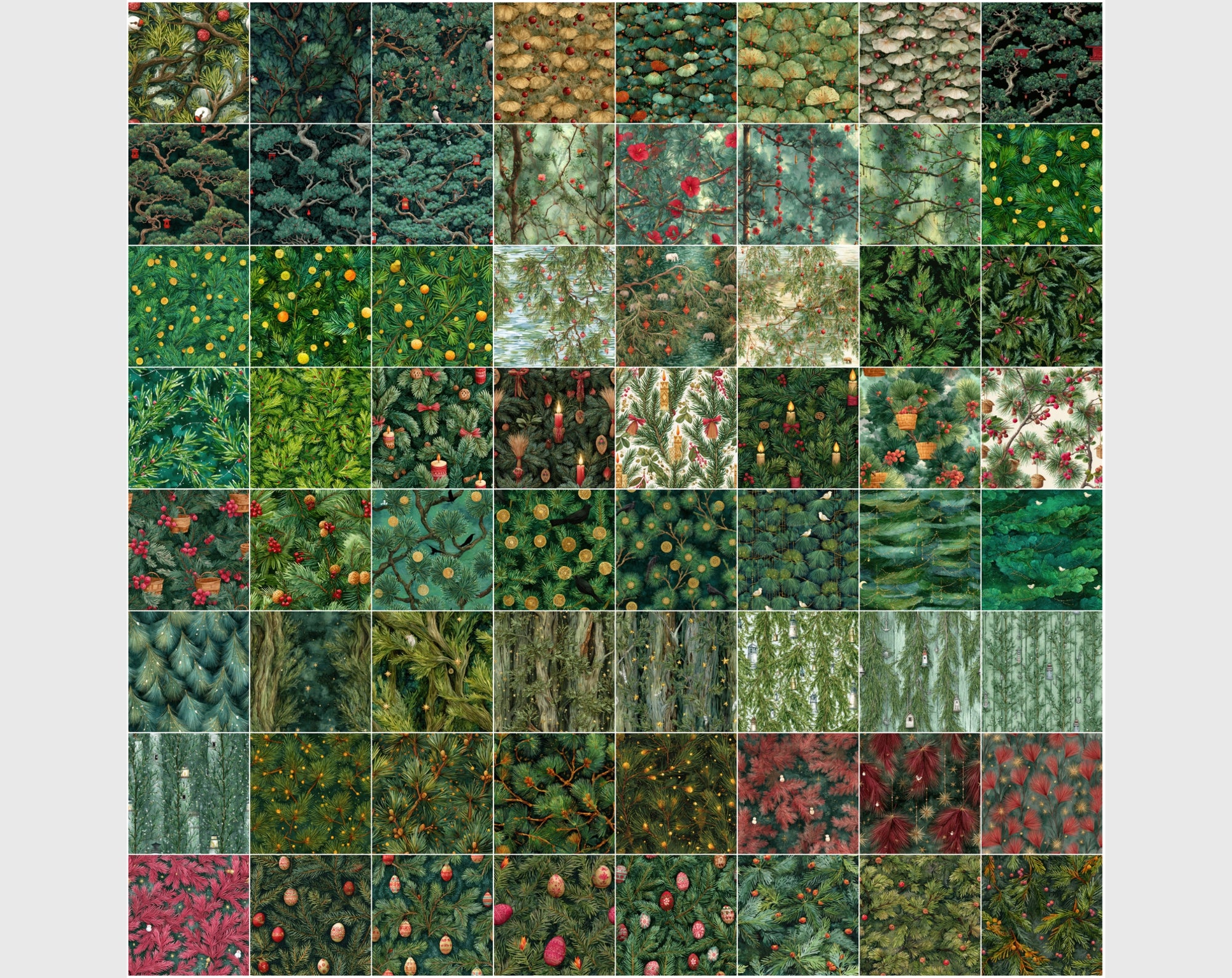 600 Watercolor Greenery Seamless Patterns – Fir, Pine & Holiday Botanical Backgrounds