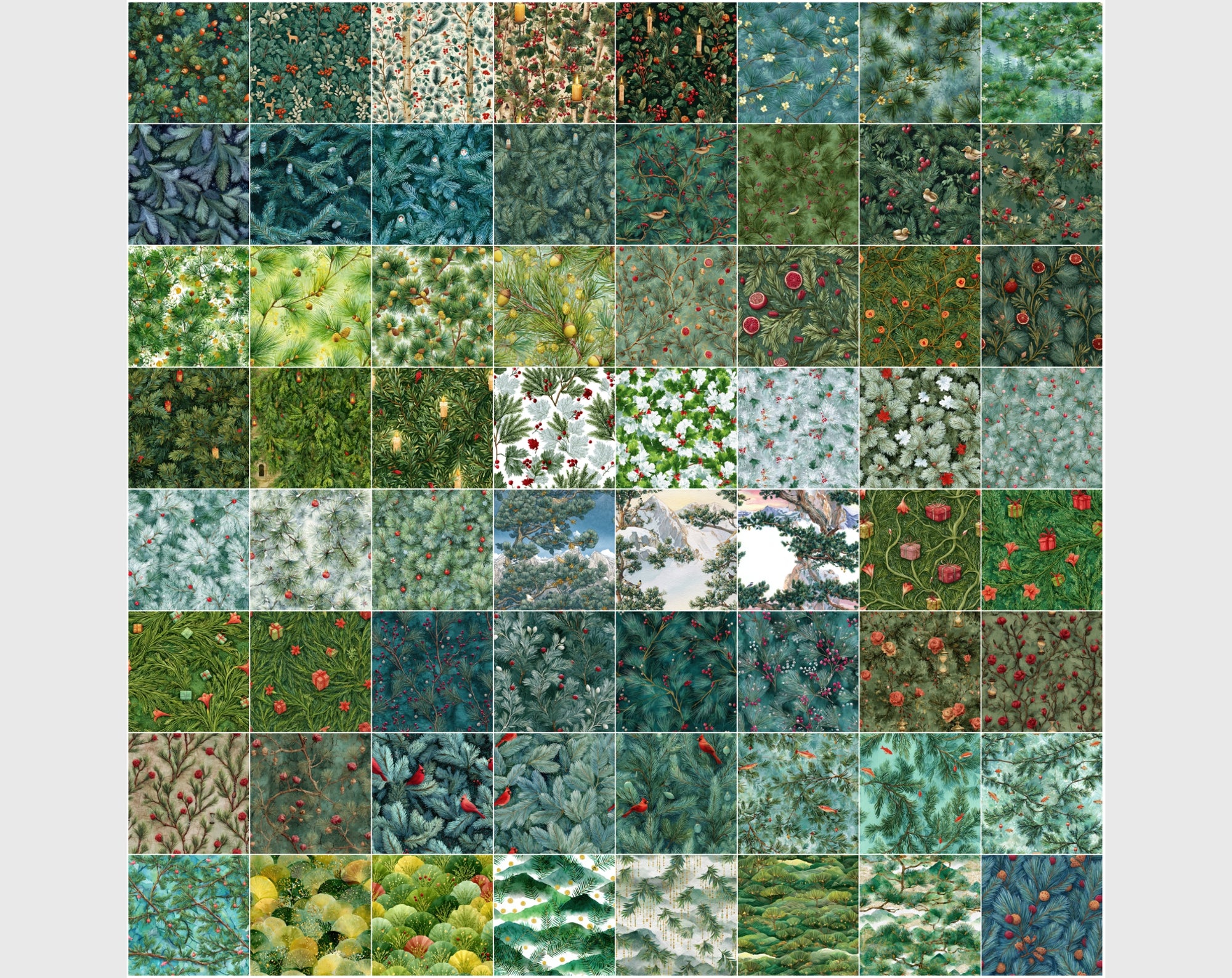 600 Watercolor Greenery Seamless Patterns – Fir, Pine & Holiday Botanical Backgrounds