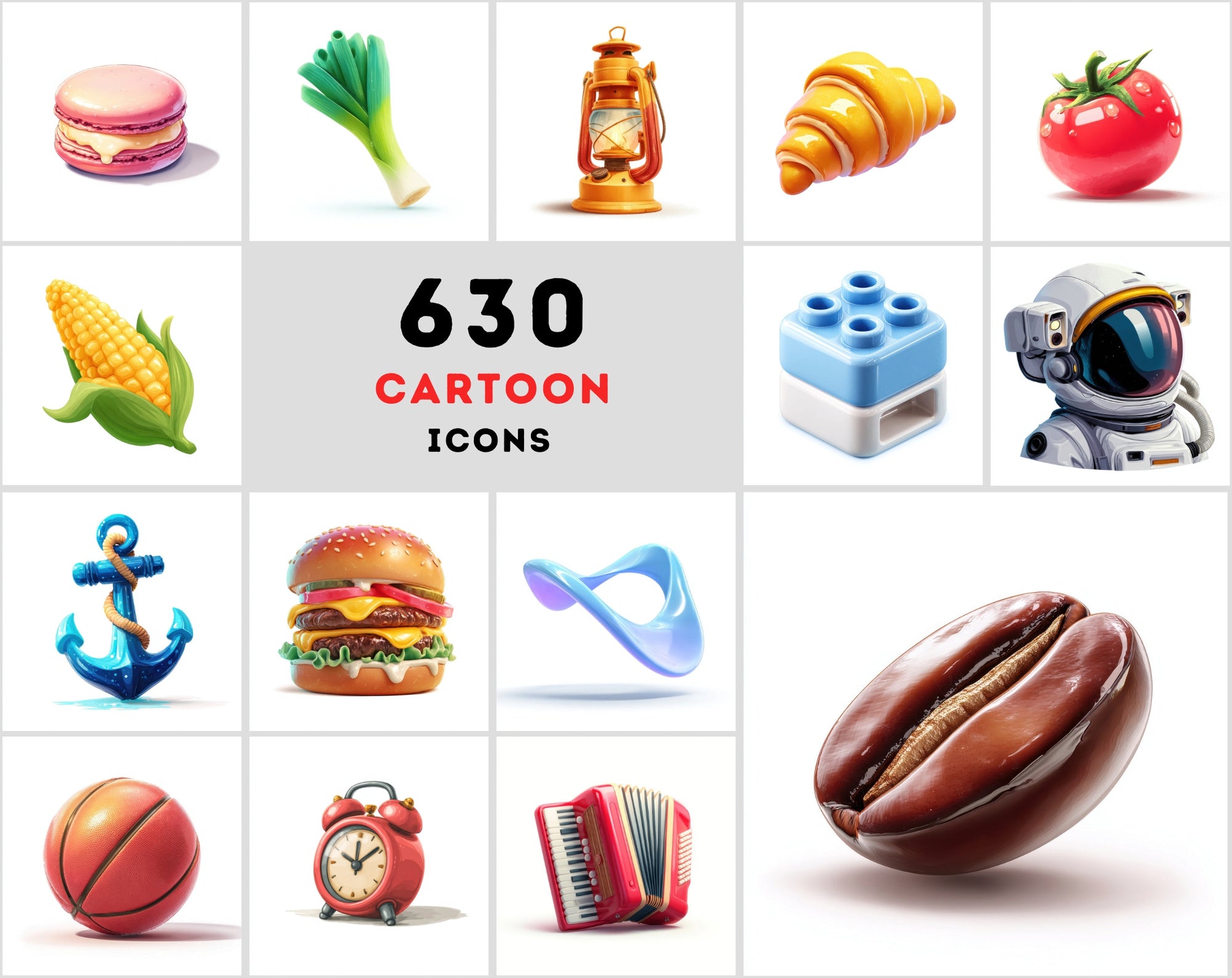 Cartoon Icon Clipart Bundle – 630 Cute JPG Icons for Crafts, POD, Stickers & Digital Designs