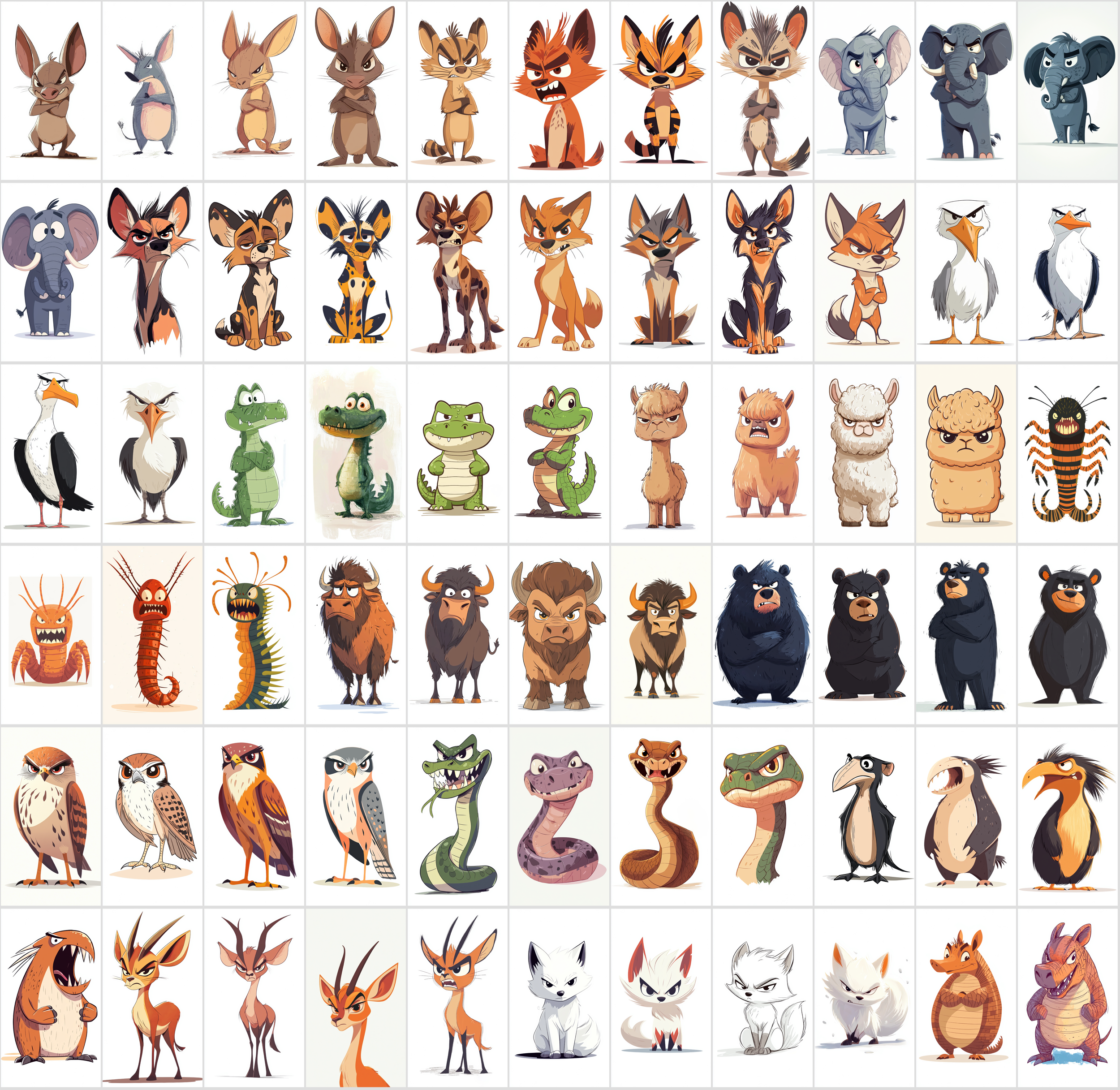 860 Angry Animals - Cartoon Style Clipart