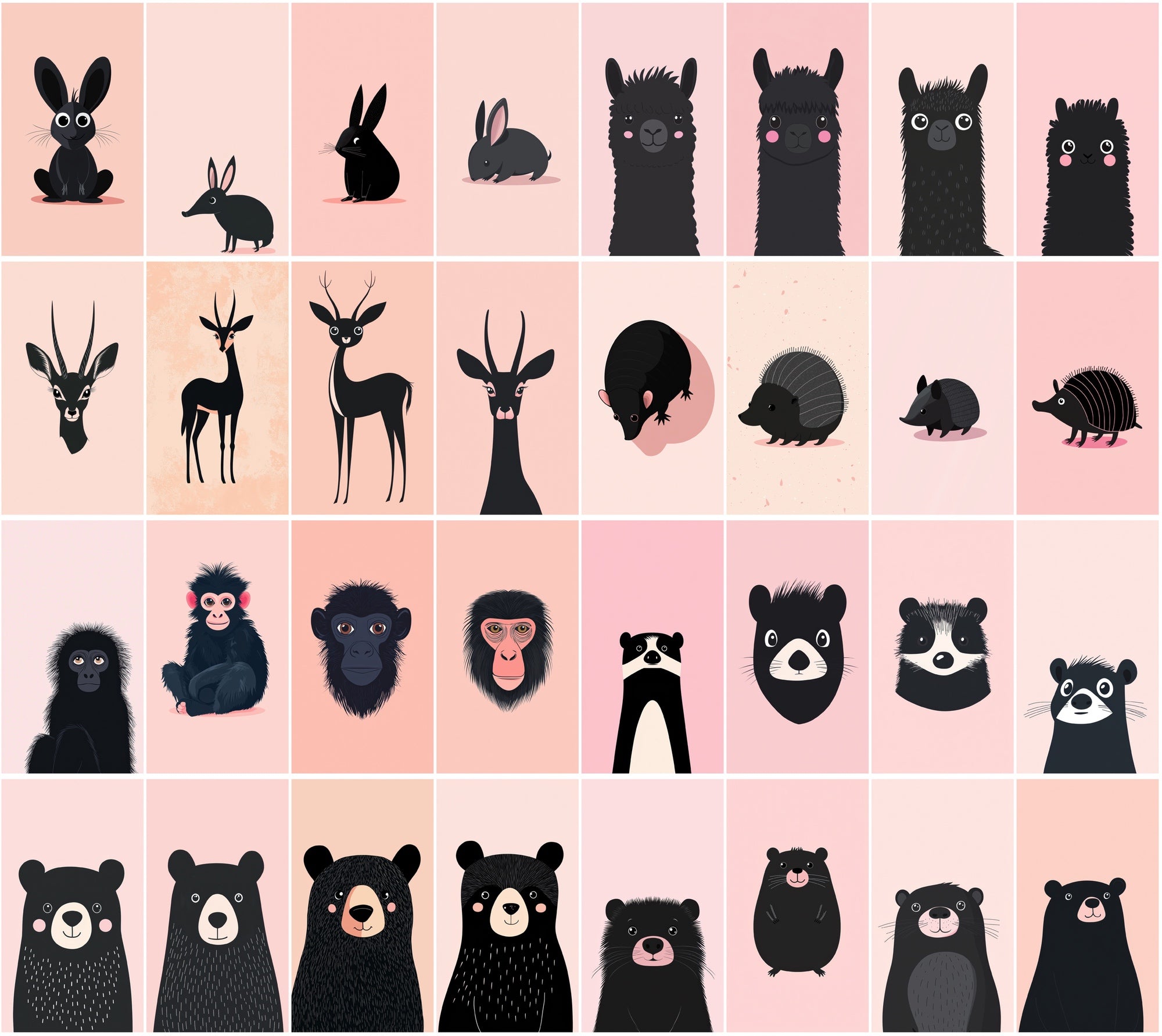 390 Minimalist Animal Illustrations on Pastel Pink Backgrounds