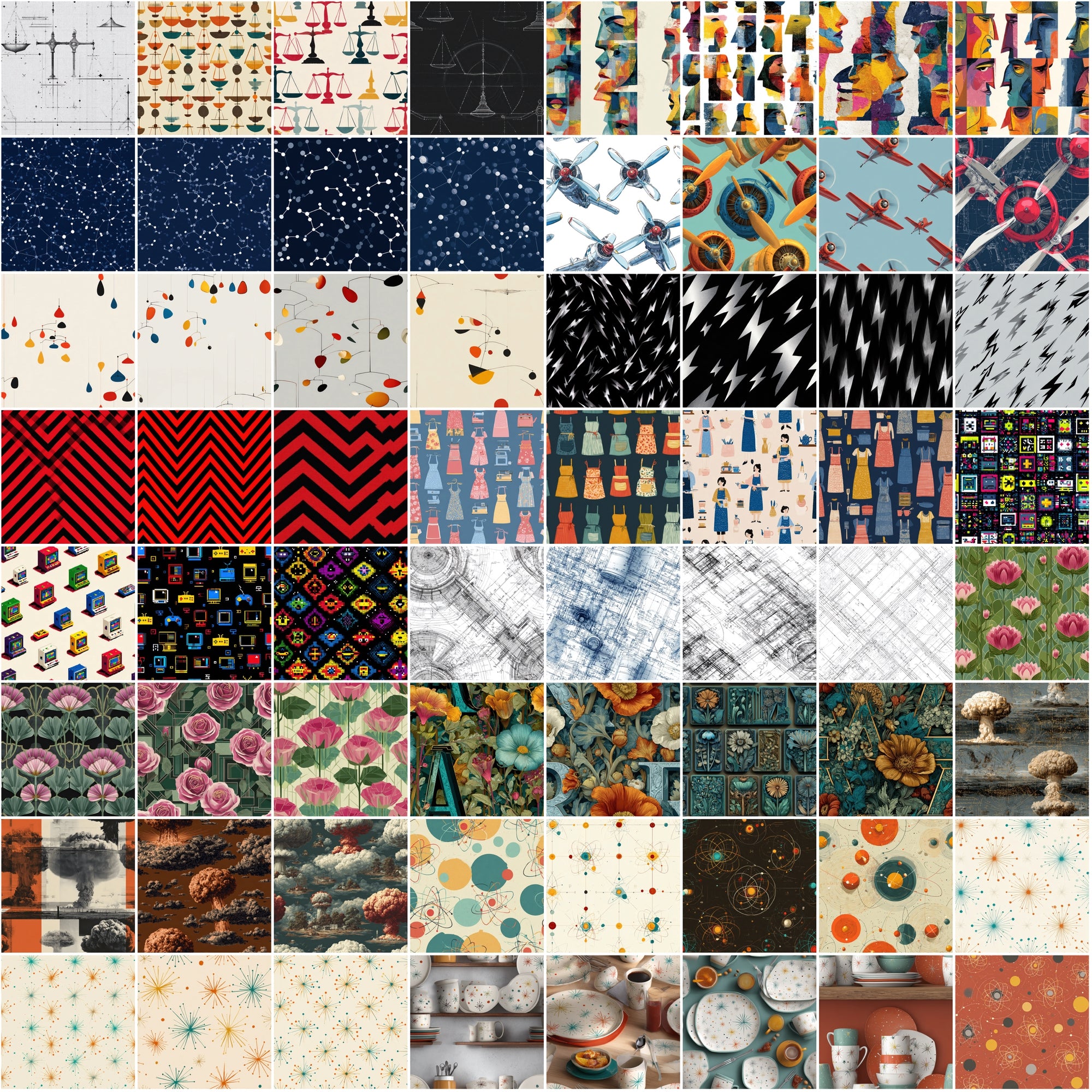 570 Retro Seamless Patterns | Vintage Mid-Century & Retro Digital Papers