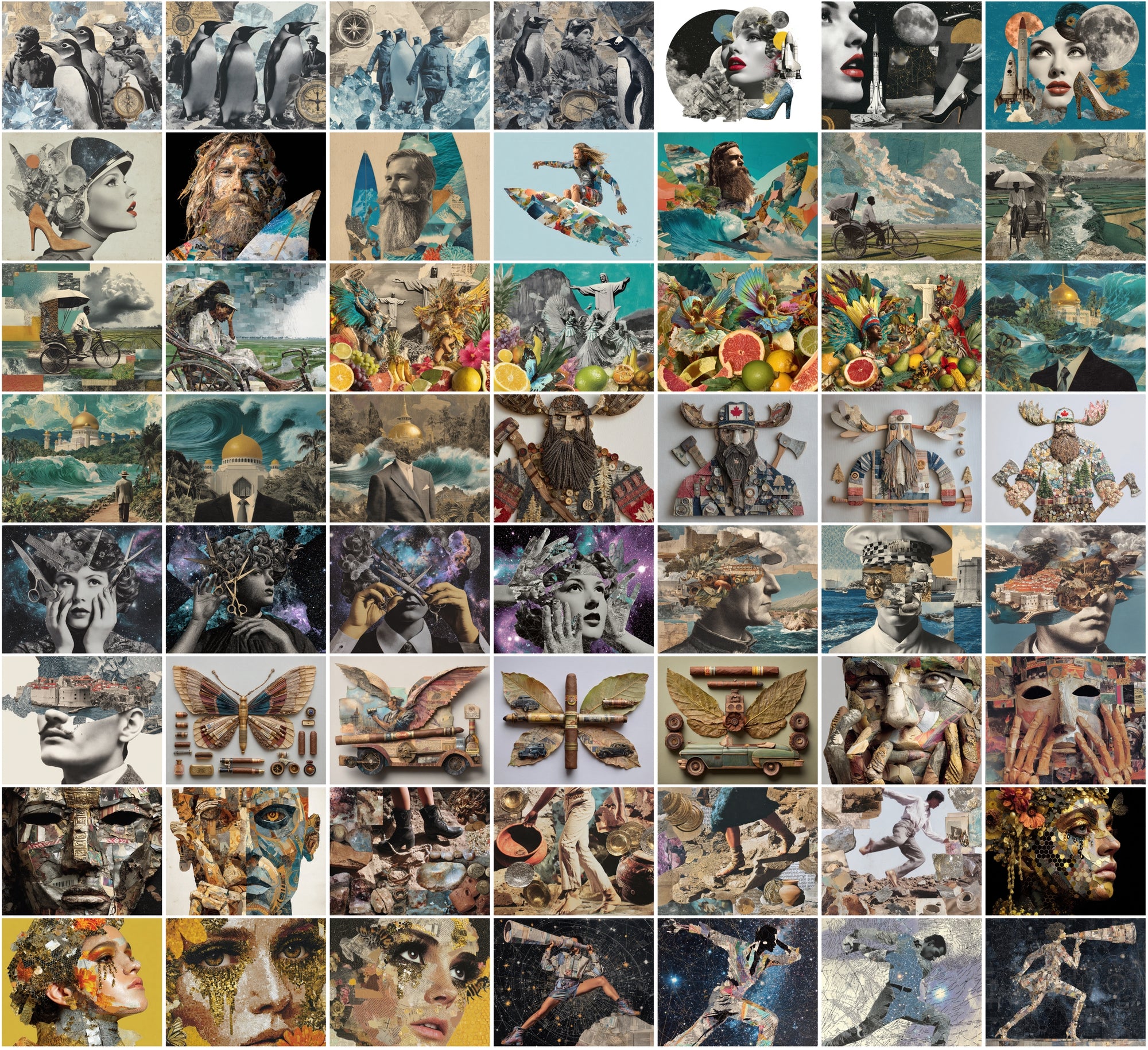 600 Surreal Collage Backgrounds JPG | Vintage Psychedelic Art with Commercial License
