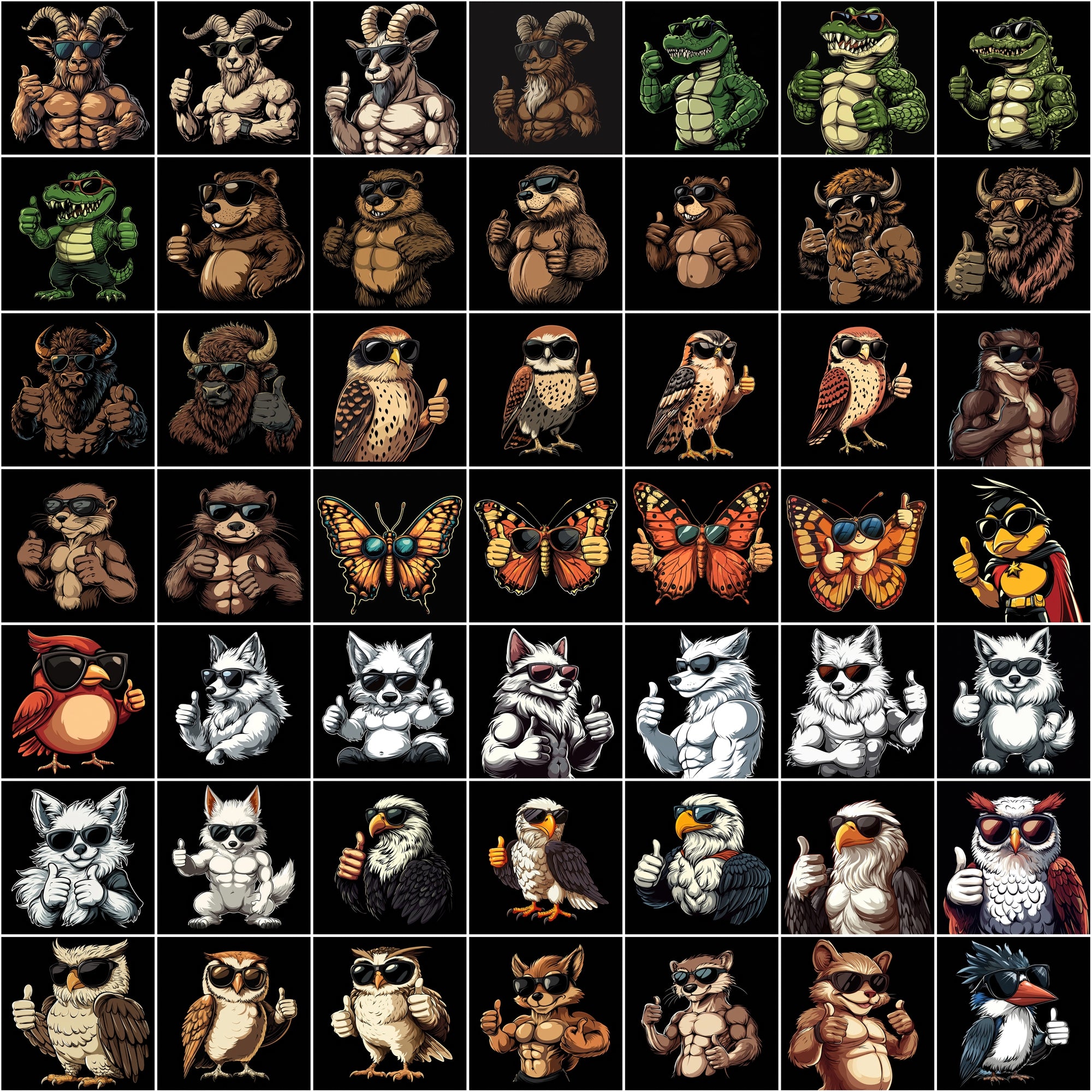 530 Cartoon Muscle Animals with Sunglasses