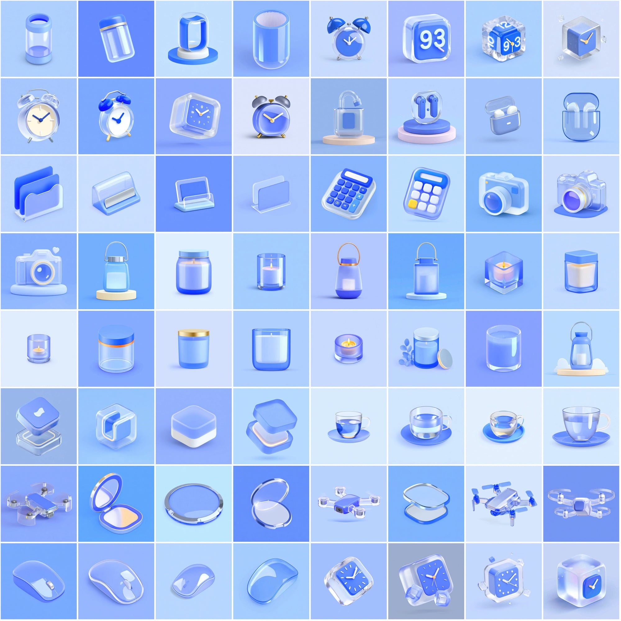 580 Frosted Glass 3D Renders – Elegant Minimal Glassmorphism Objects Collection