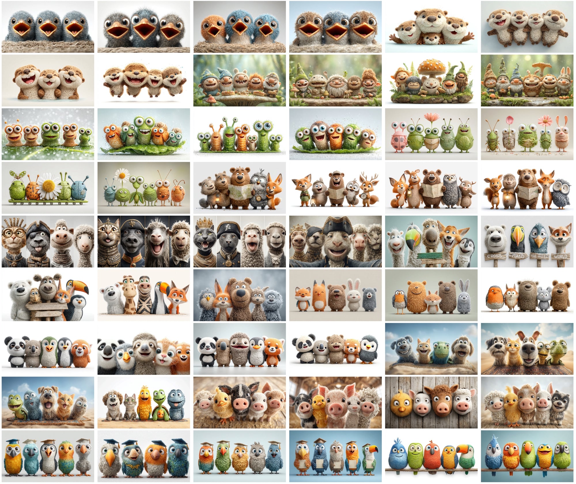 610 Funny Animal Friends Clipart – High-Resolution 3D Caricature JPGs with Commercial License
