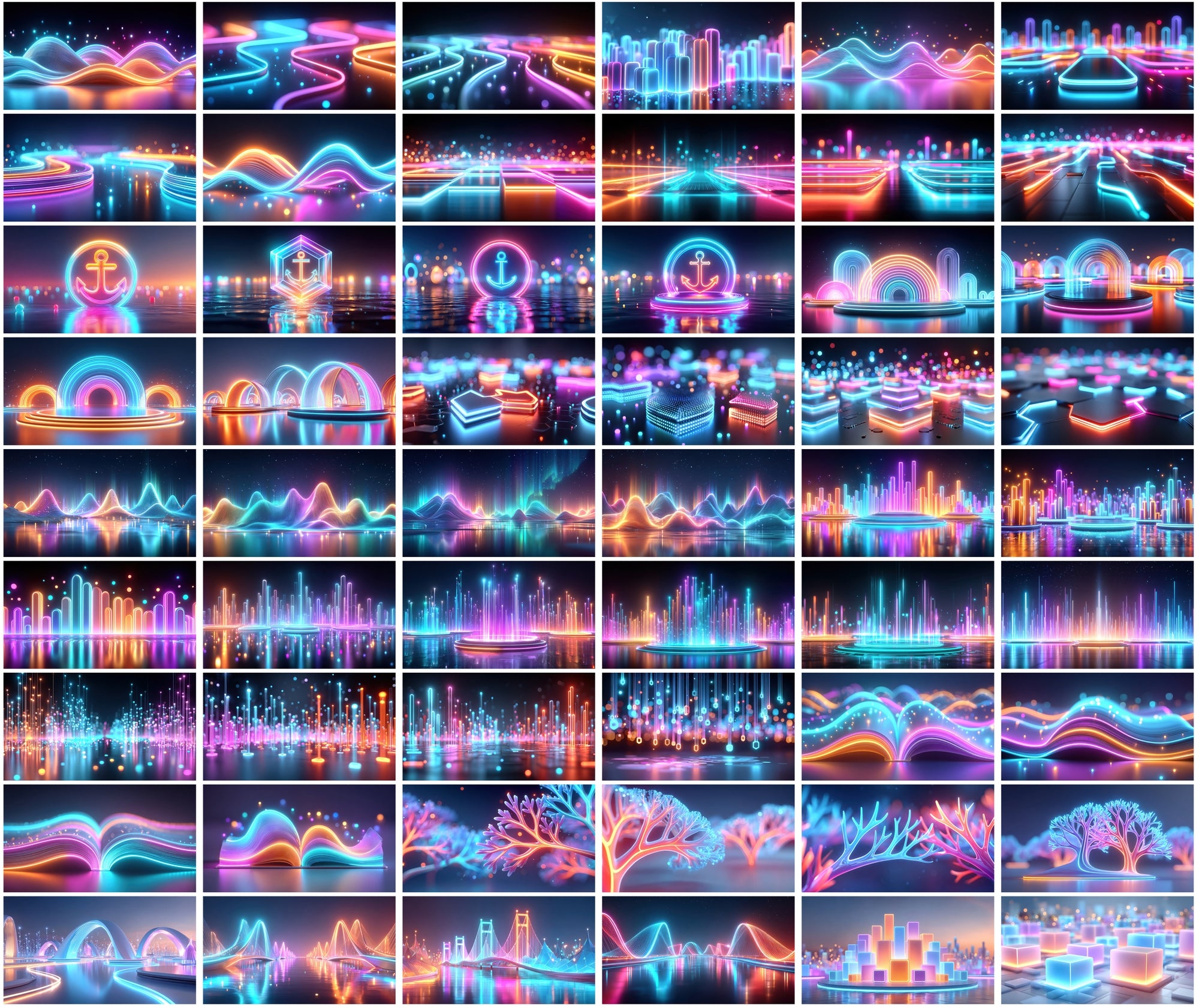 1140 Neon Abstract Backgrounds – 3D Futuristic Blue & Pink Light Renders | Vertical & Horizontal JPGs