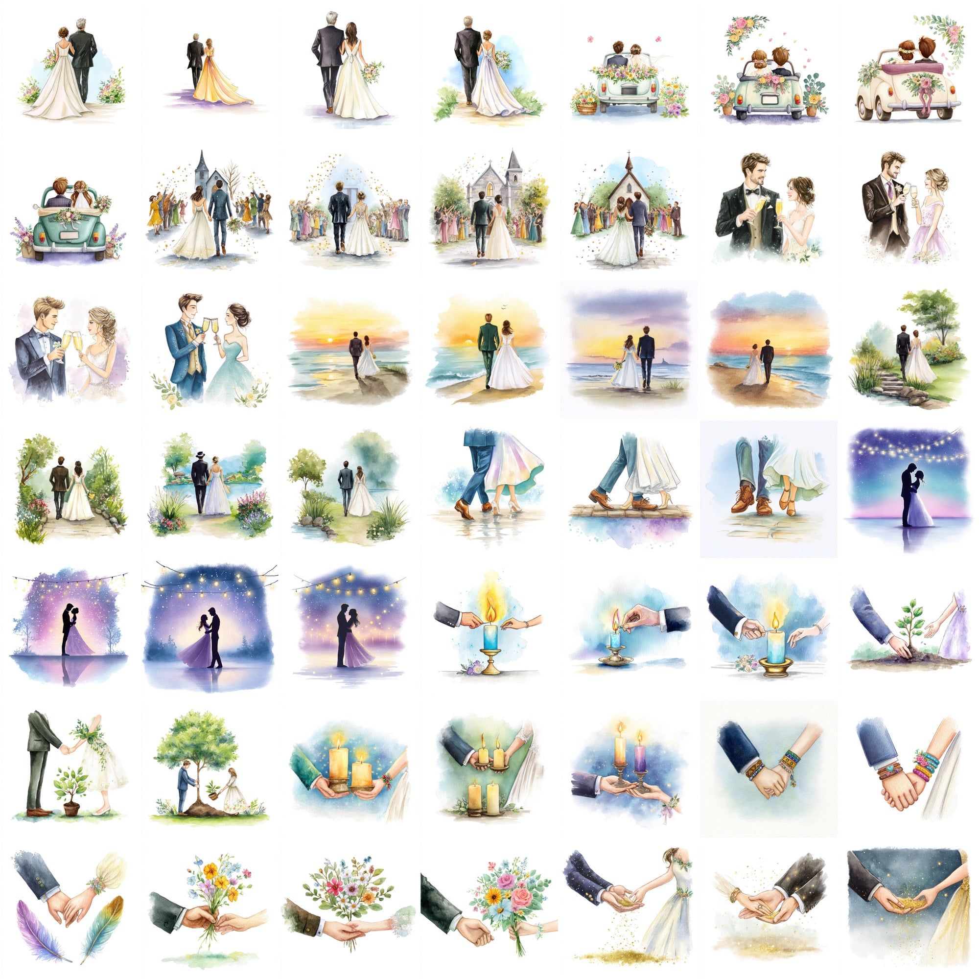 500 Watercolor Wedding Clipart – Romantic JPG Images, High-Res 4600x4600, Commercial Use