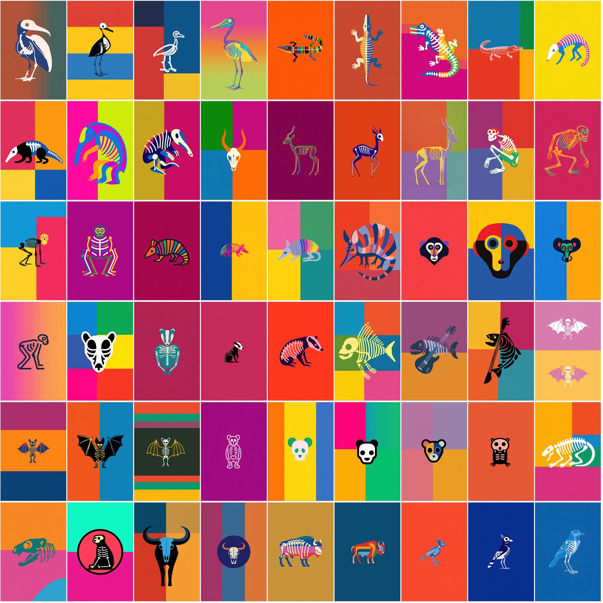 520 Skeleton Animal Illustrations | Colorful JPG Bundle with Commercial License
