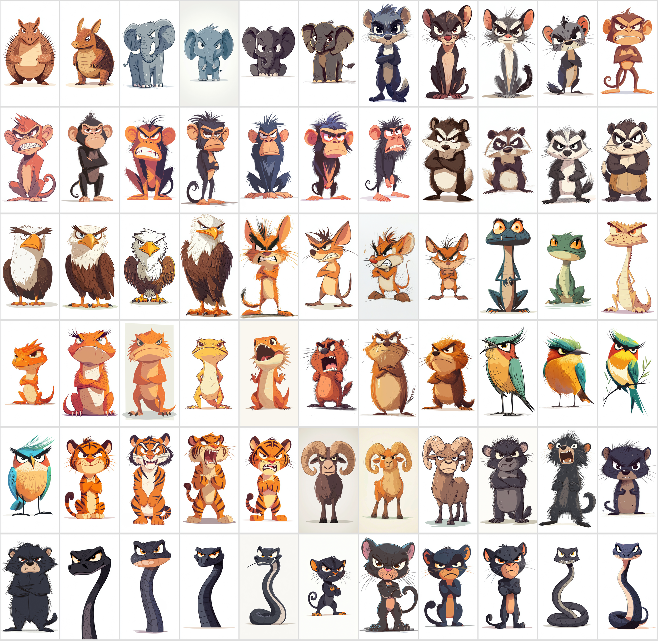 860 Angry Animals - Cartoon Style Clipart