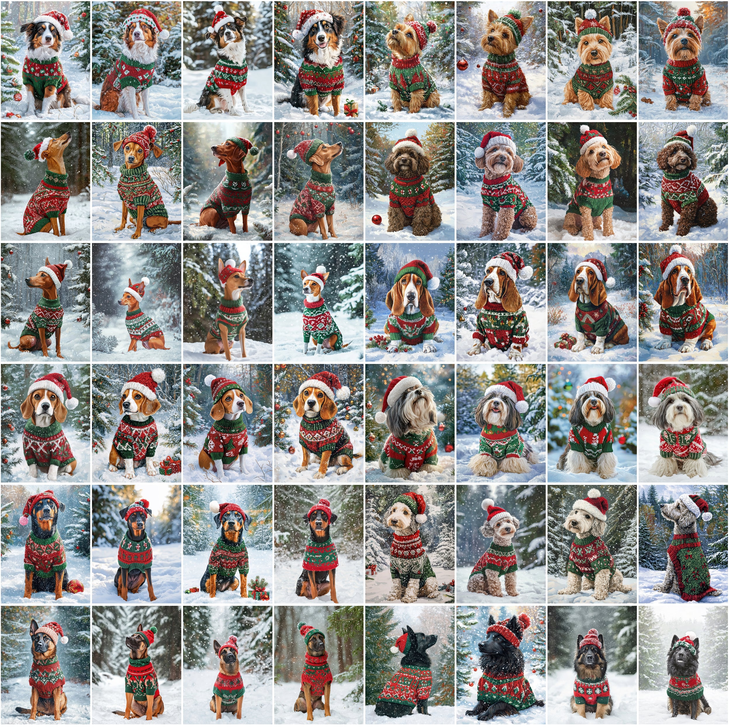 770 Adorable Dog Images on Snow with Holiday Sweaters