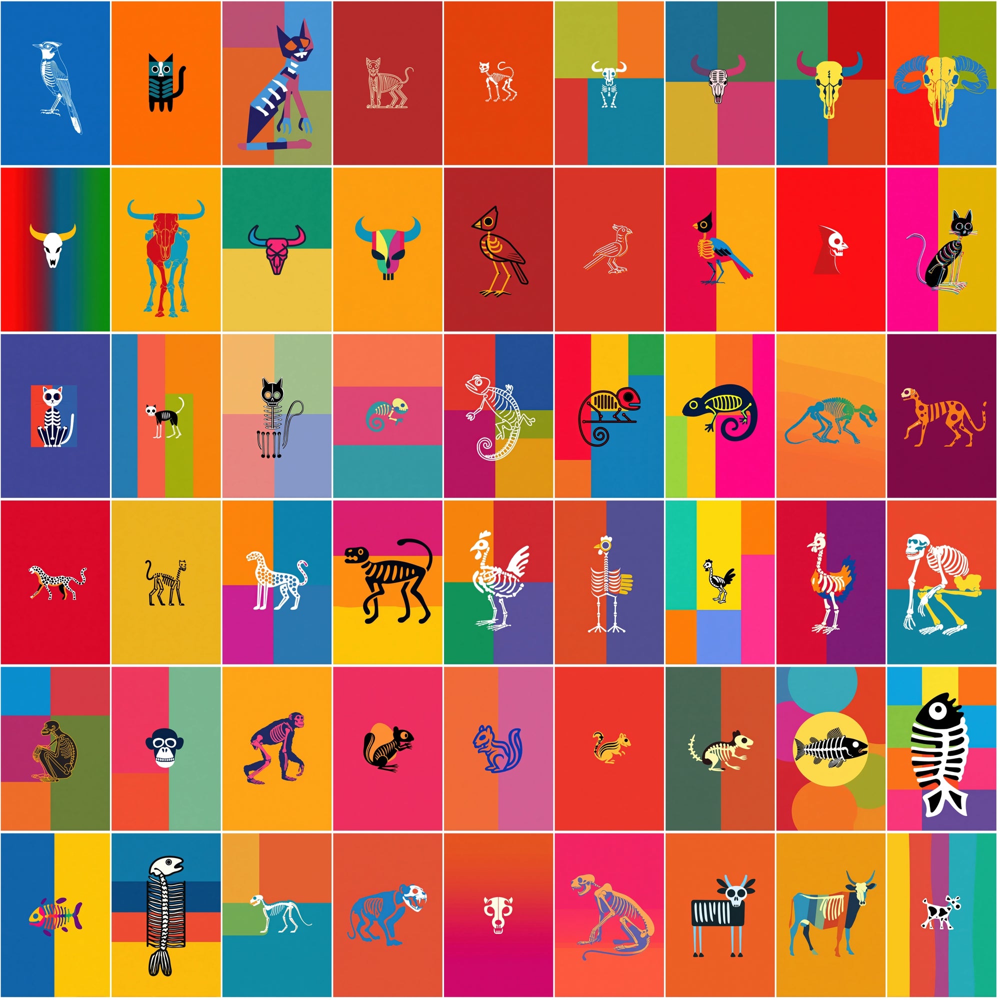 520 Skeleton Animal Illustrations | Colorful JPG Bundle with Commercial License