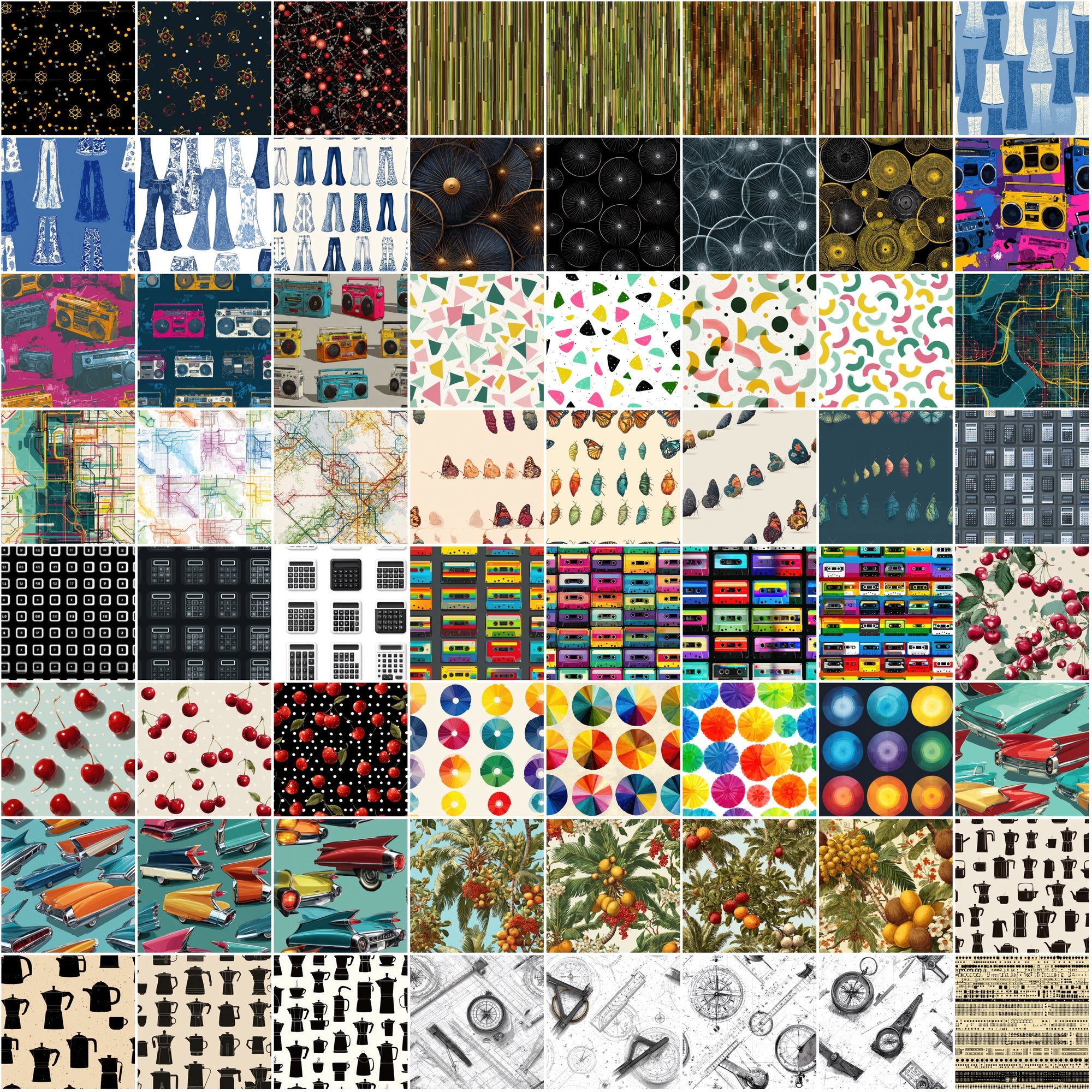 570 Retro Seamless Patterns | Vintage Mid-Century & Retro Digital Papers
