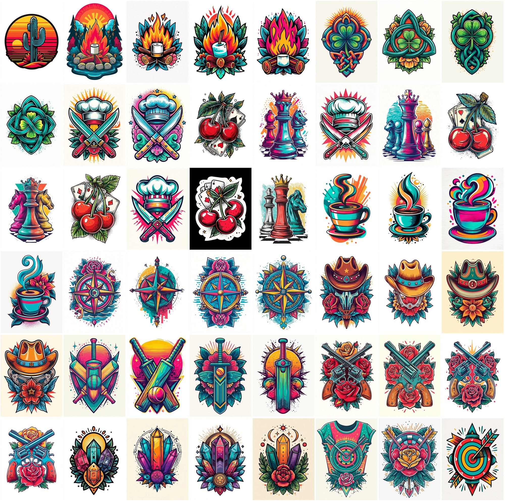 540 Bold Tattoo-Style T-Shirt Illustrations