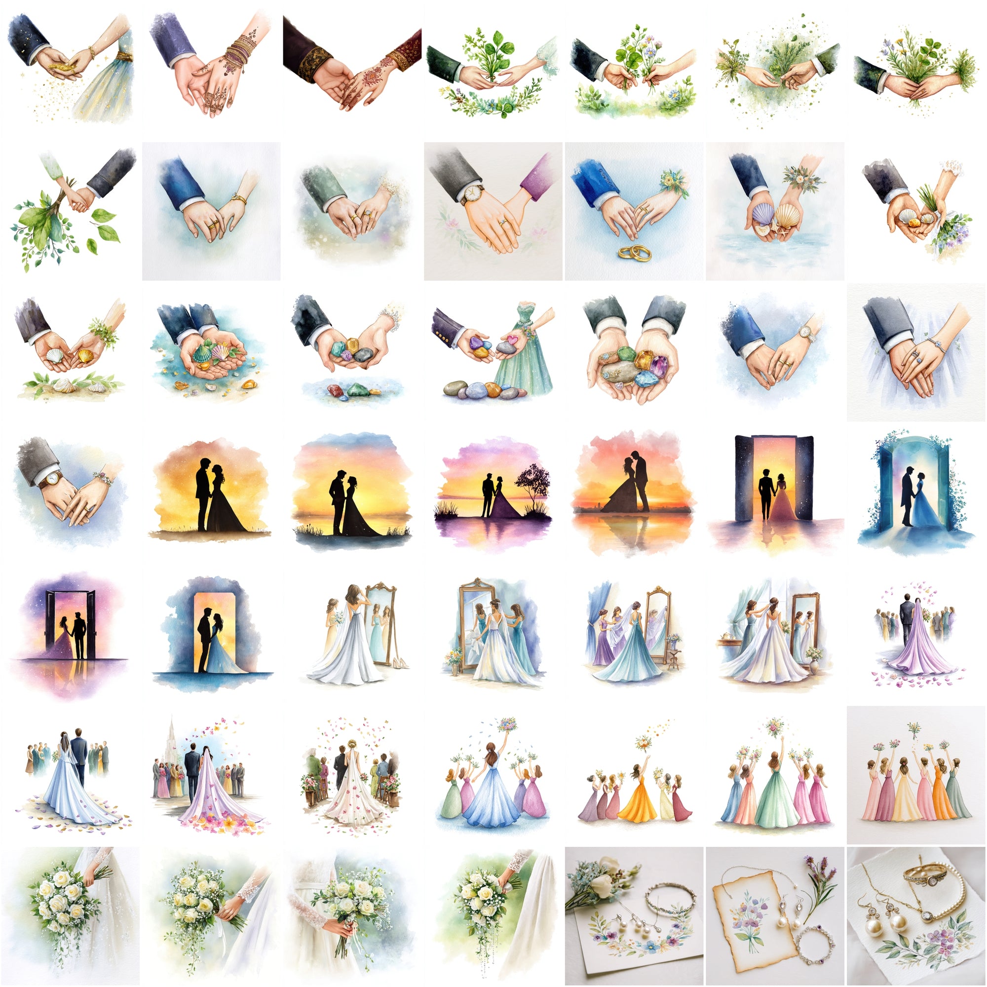500 Watercolor Wedding Clipart – Romantic JPG Images, High-Res 4600x4600, Commercial Use