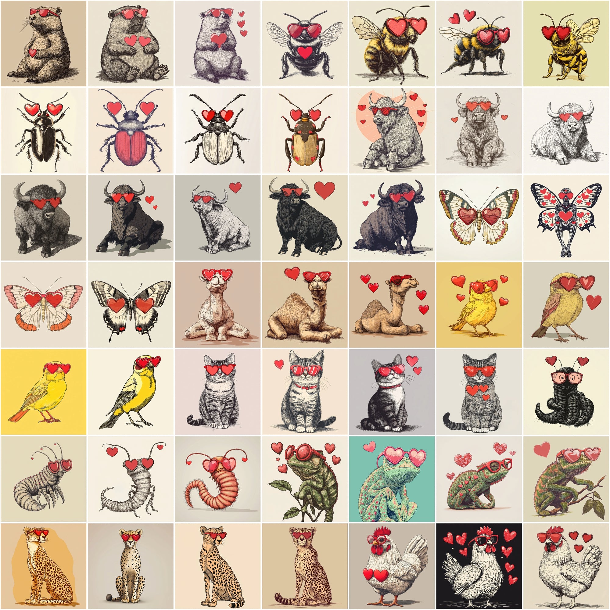 590 Unique Vintage Animal Illustrations for Love & Valentine’s Day Creations