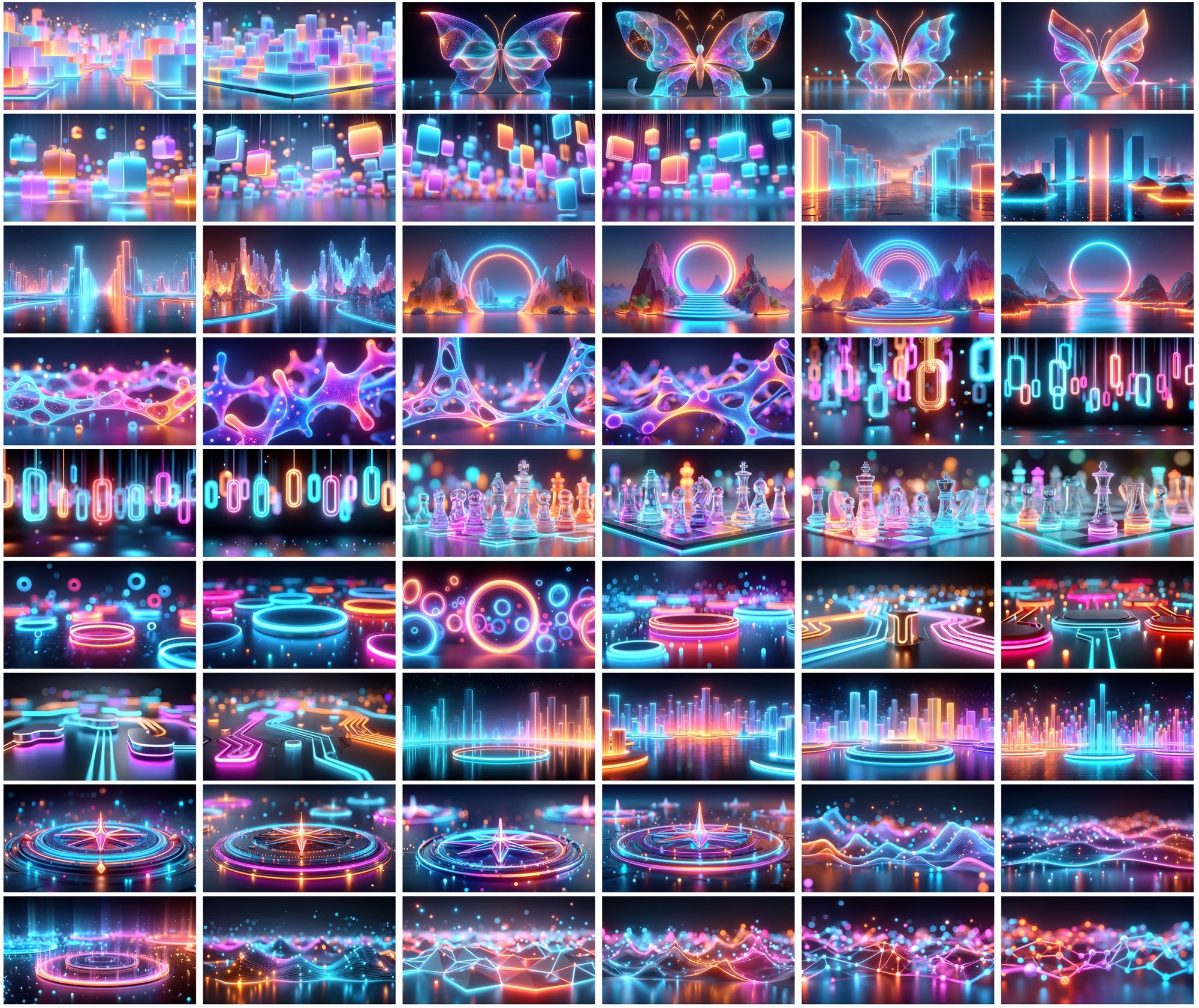 1140 Neon Abstract Backgrounds – 3D Futuristic Blue & Pink Light Renders | Vertical & Horizontal JPGs