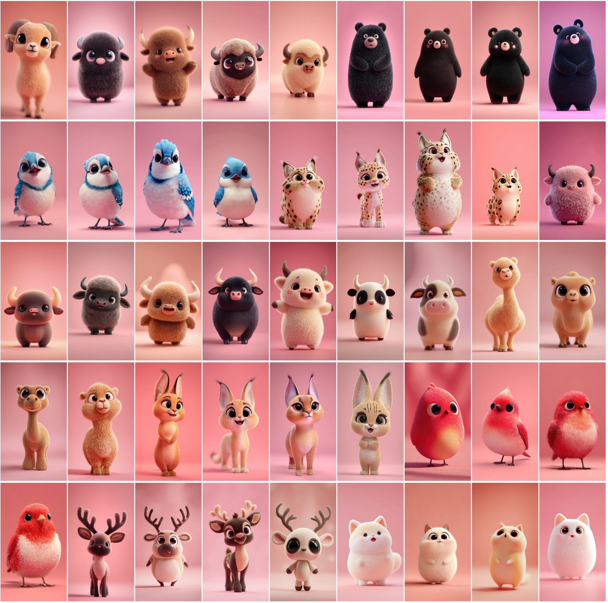 620 Chubby 3D Animals – Cute Kawaii Anime-Style JPGs (3672×6552) • Commercial Use