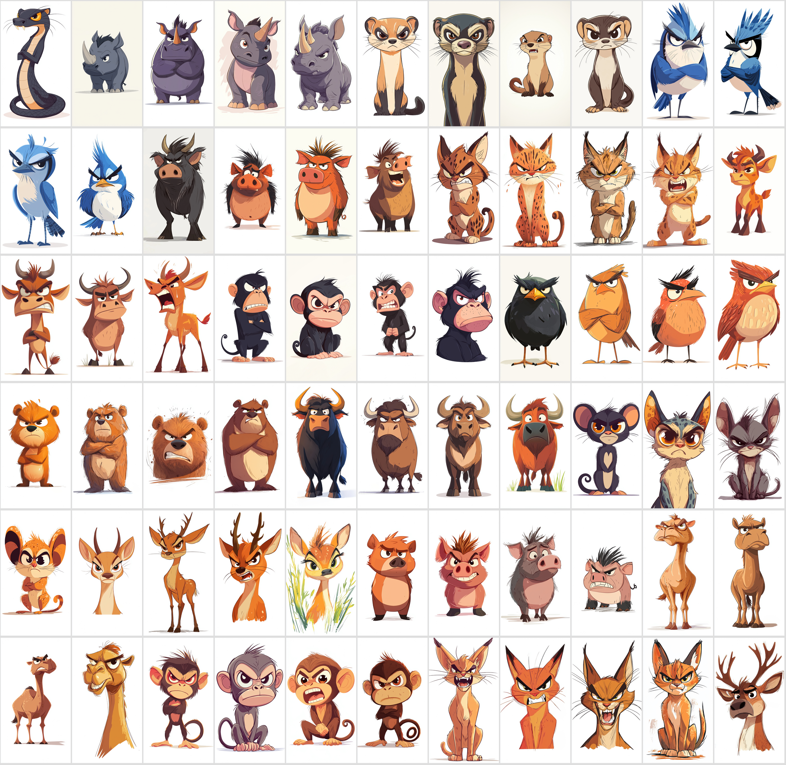 860 Angry Animals - Cartoon Style Clipart