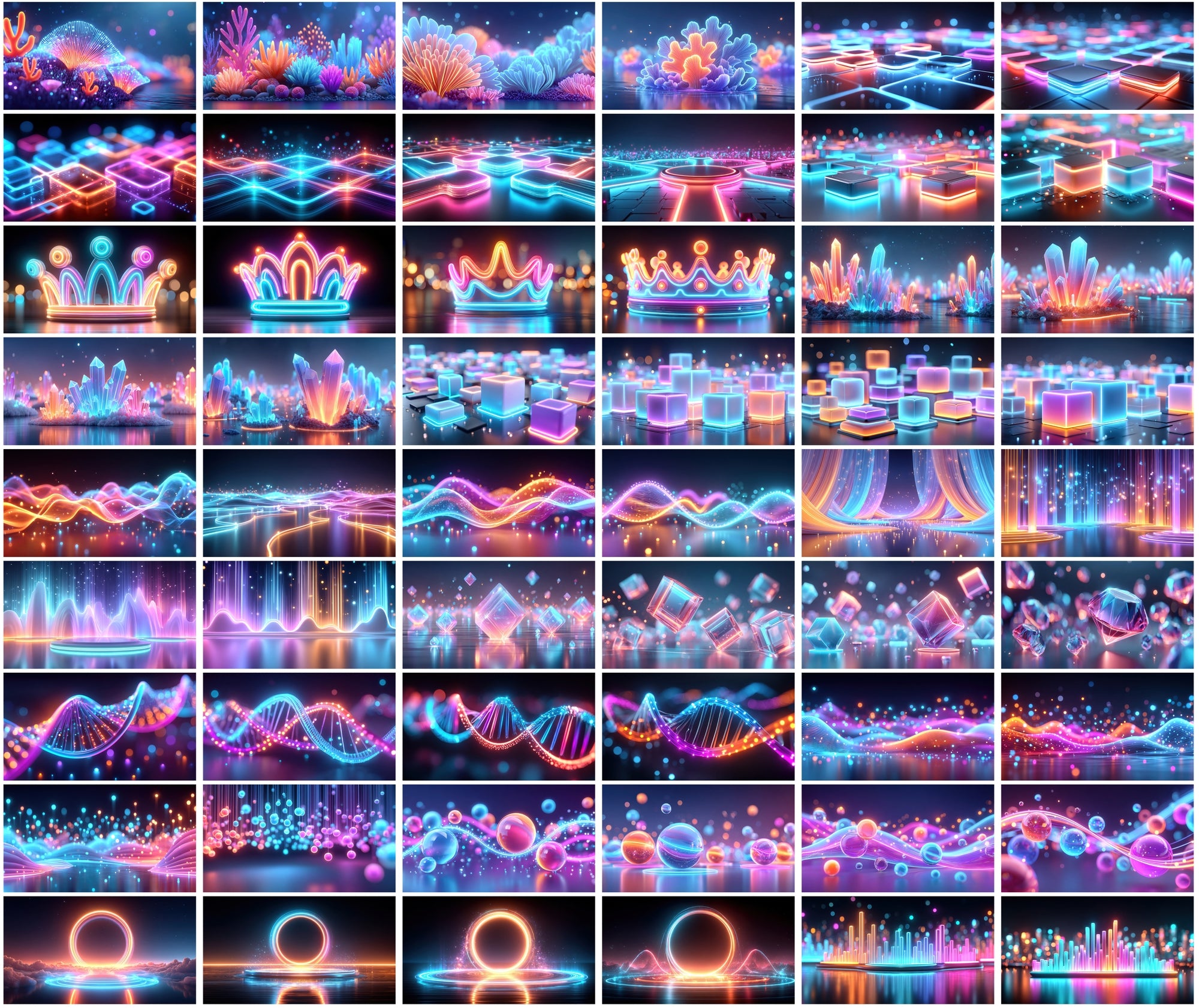 1140 Neon Abstract Backgrounds – 3D Futuristic Blue & Pink Light Renders | Vertical & Horizontal JPGs