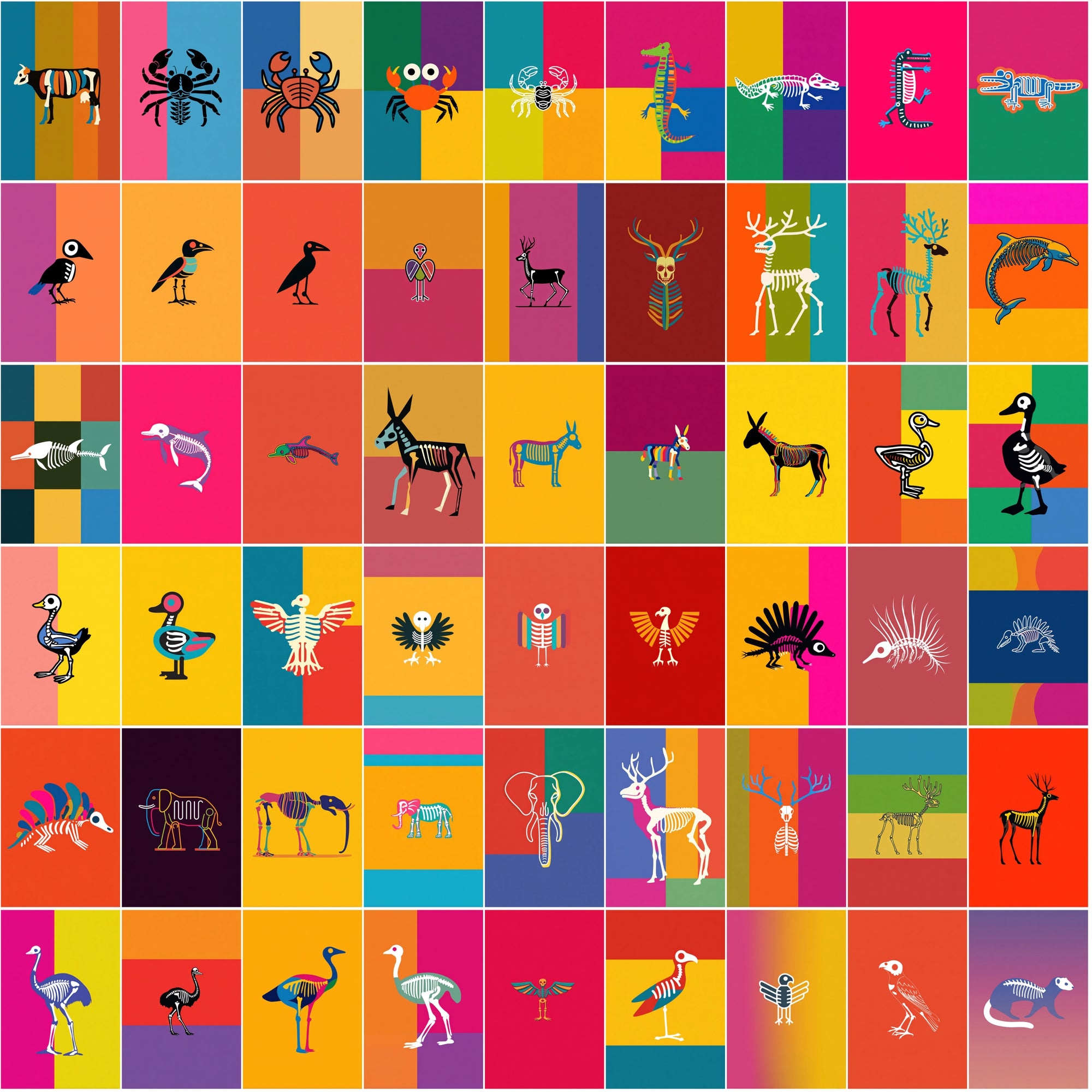 520 Skeleton Animal Illustrations | Colorful JPG Bundle with Commercial License