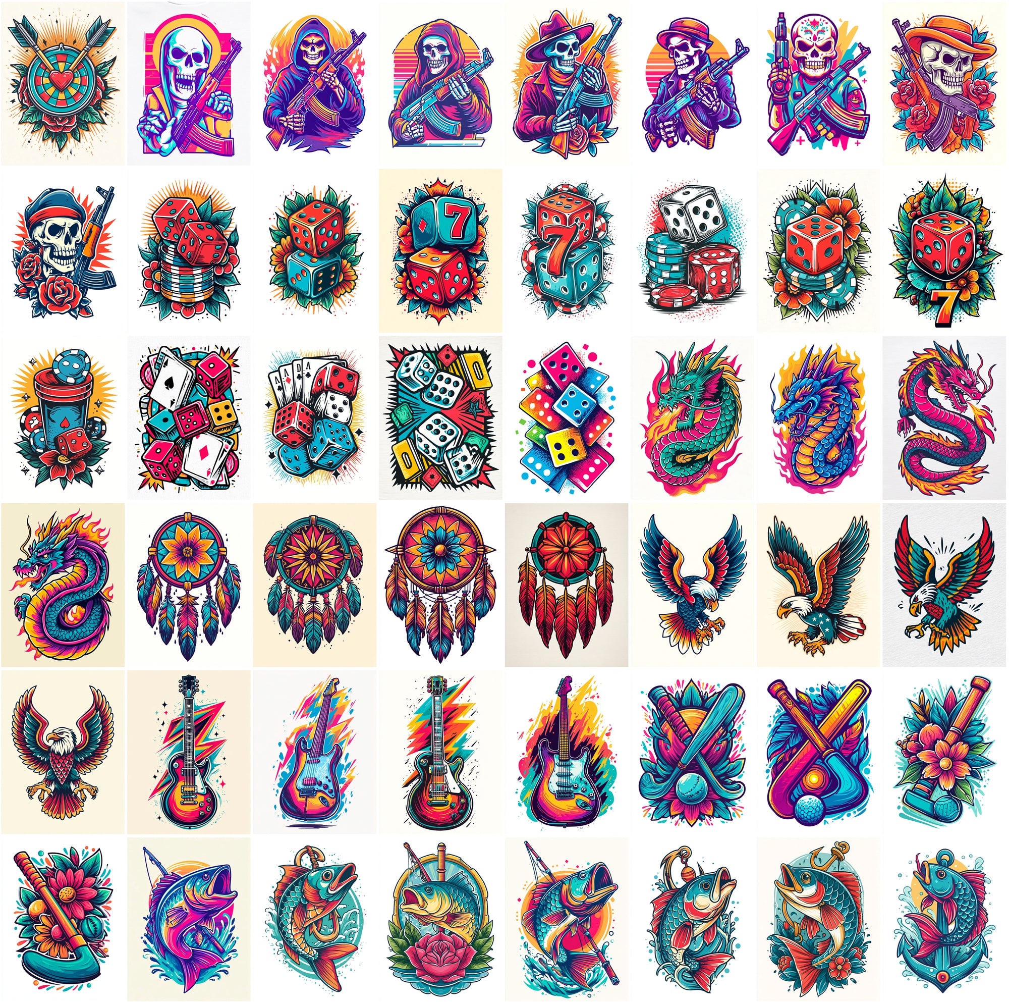 540 Bold Tattoo-Style T-Shirt Illustrations