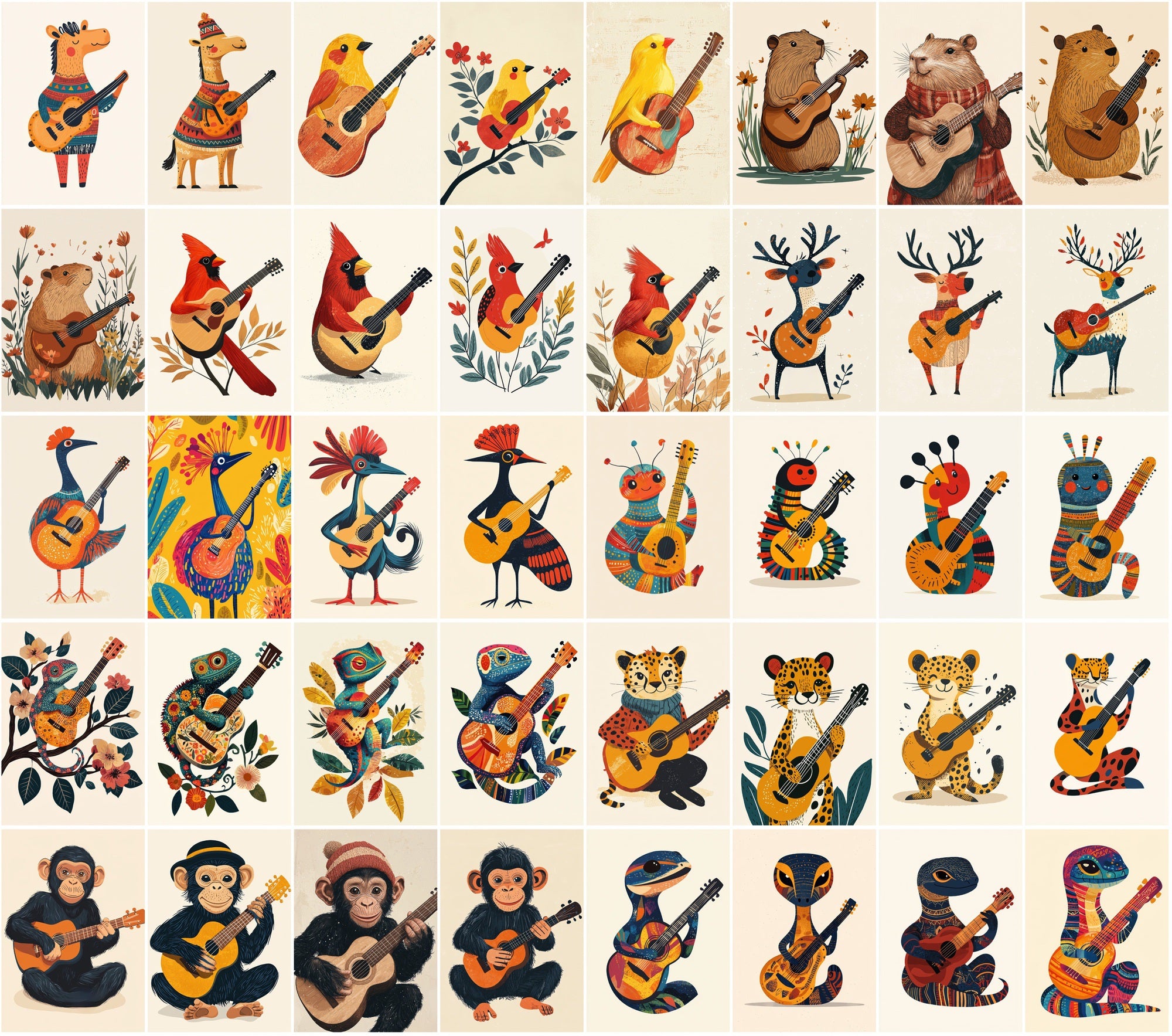 540 Cute Animal Guitar Illustrations