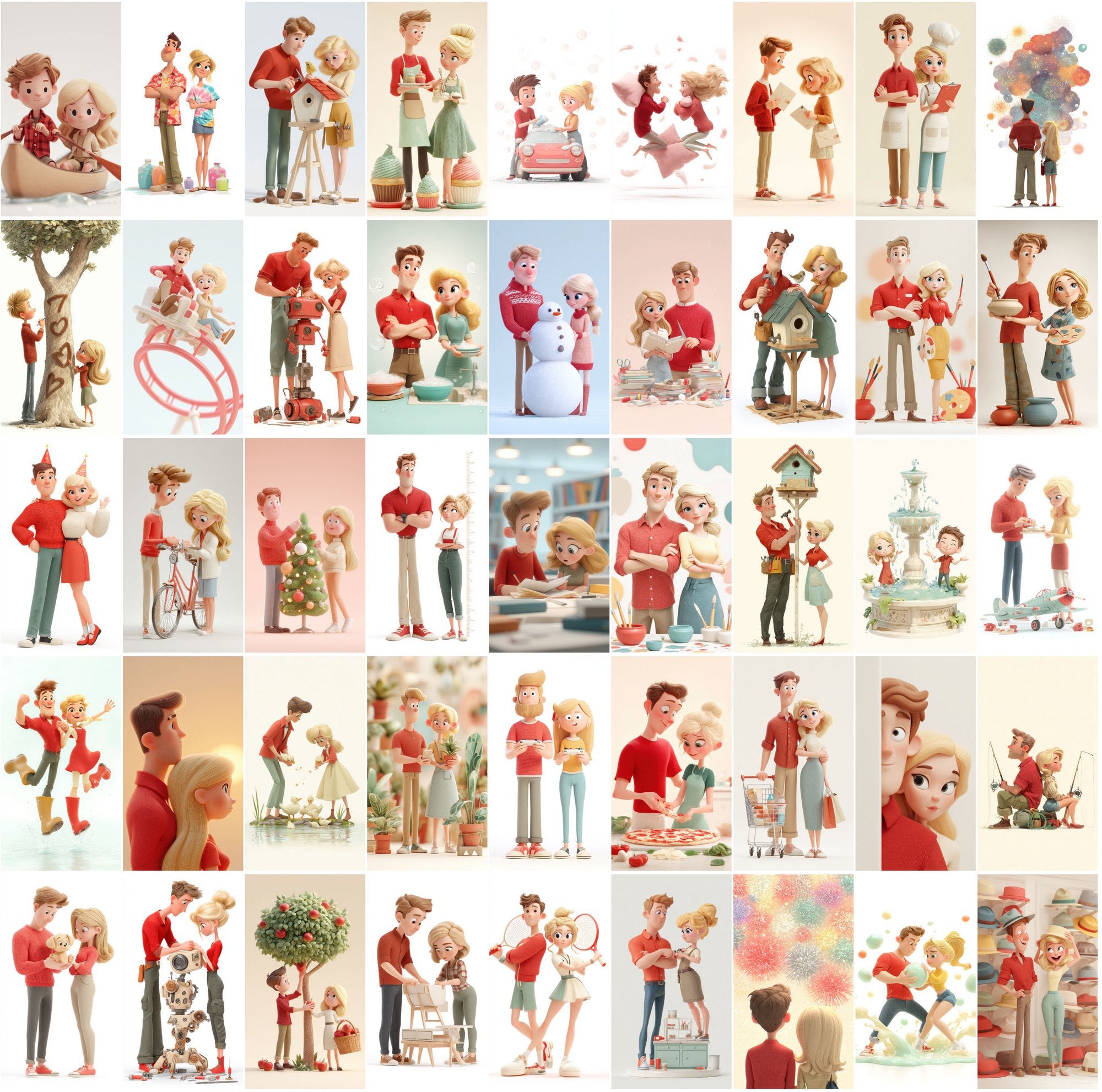430 Cute Couple Illustrations – Pastel 3D Style