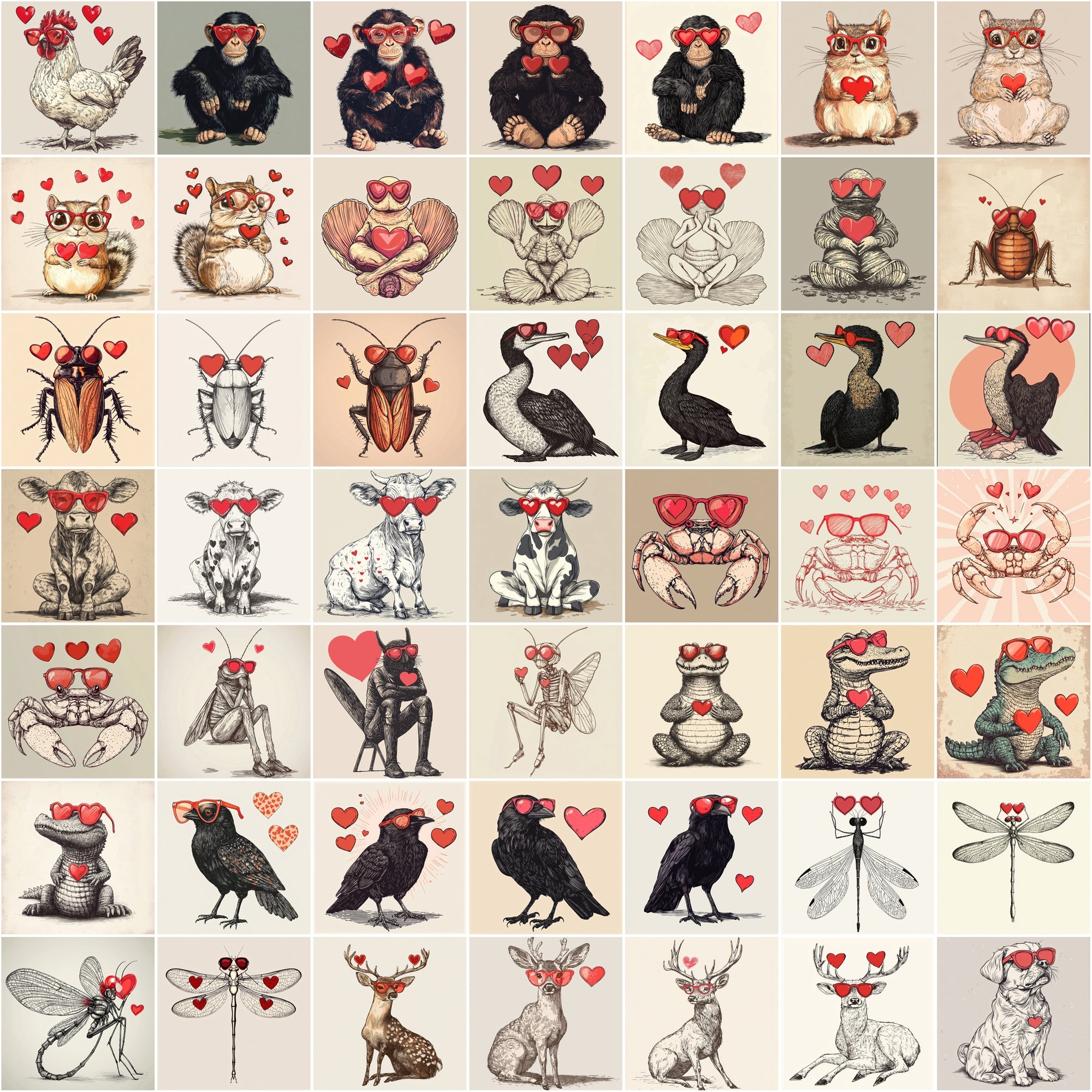 590 Unique Vintage Animal Illustrations for Love & Valentine’s Day Creations