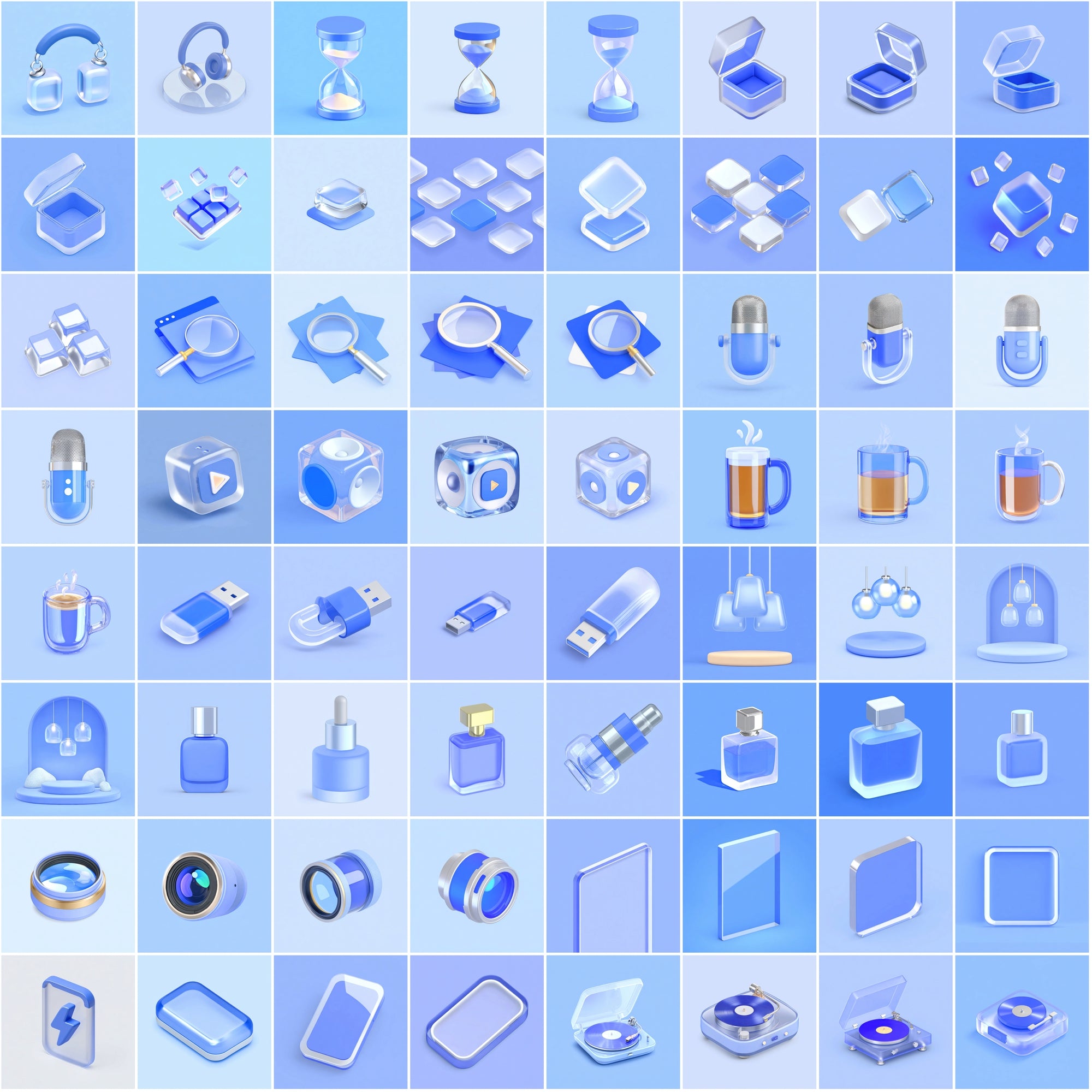 580 Frosted Glass 3D Renders – Elegant Minimal Glassmorphism Objects Collection