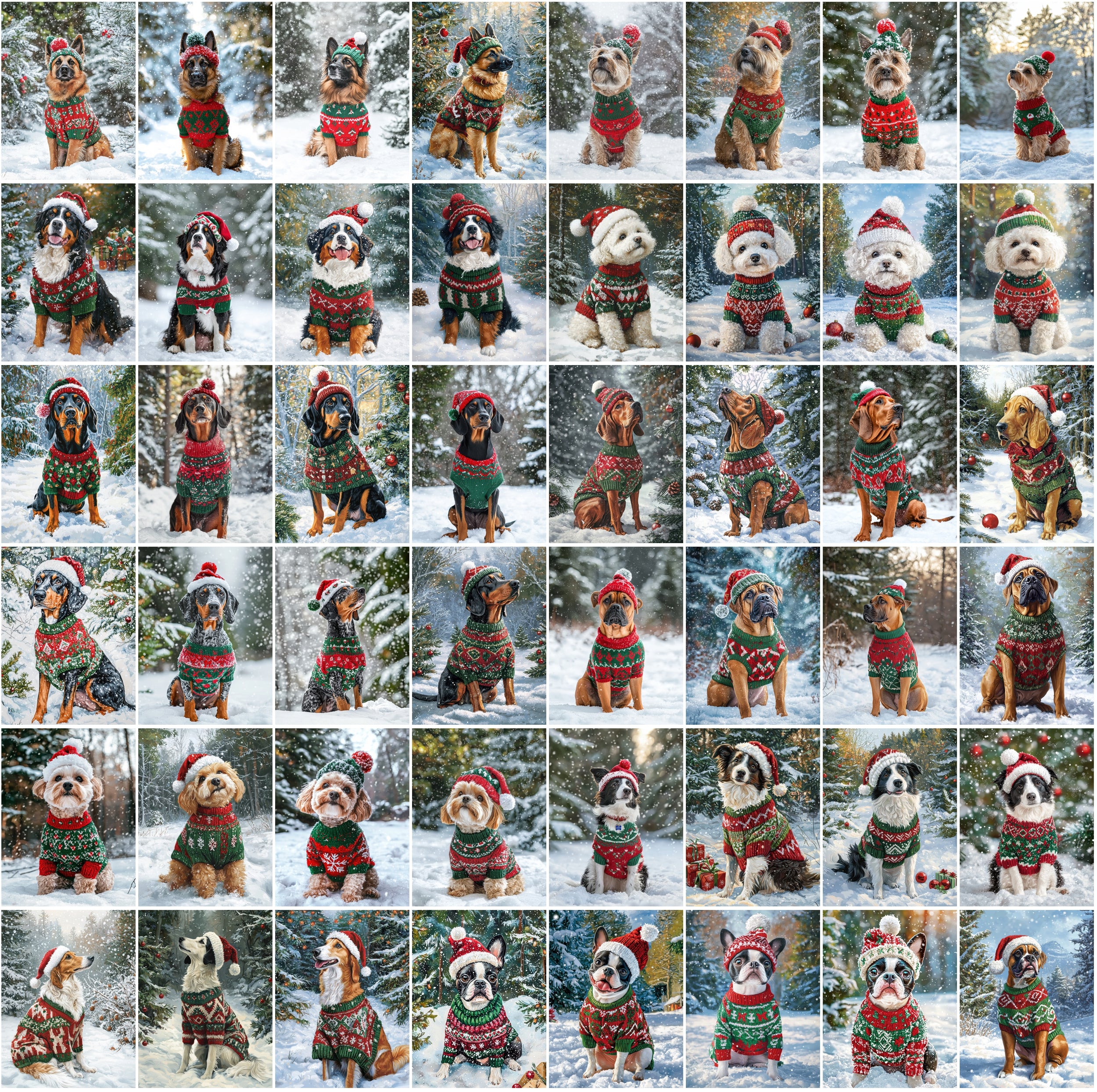 770 Adorable Dog Images on Snow with Holiday Sweaters