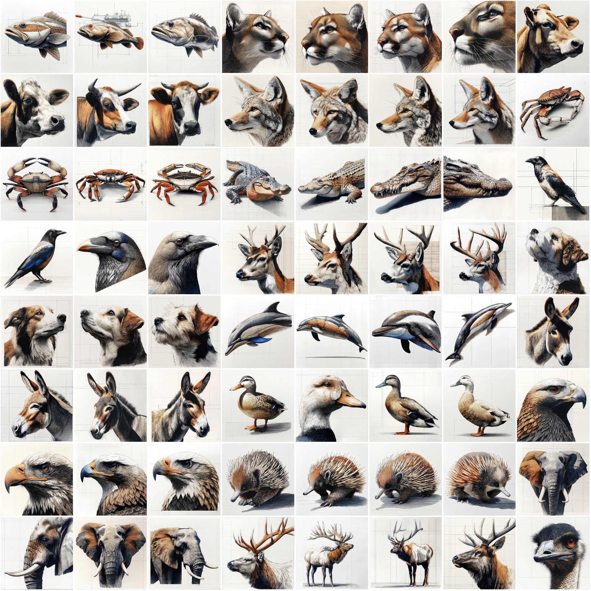 630 Animal Sketch Illustrations – High-Resolution JPGs with Commercial License