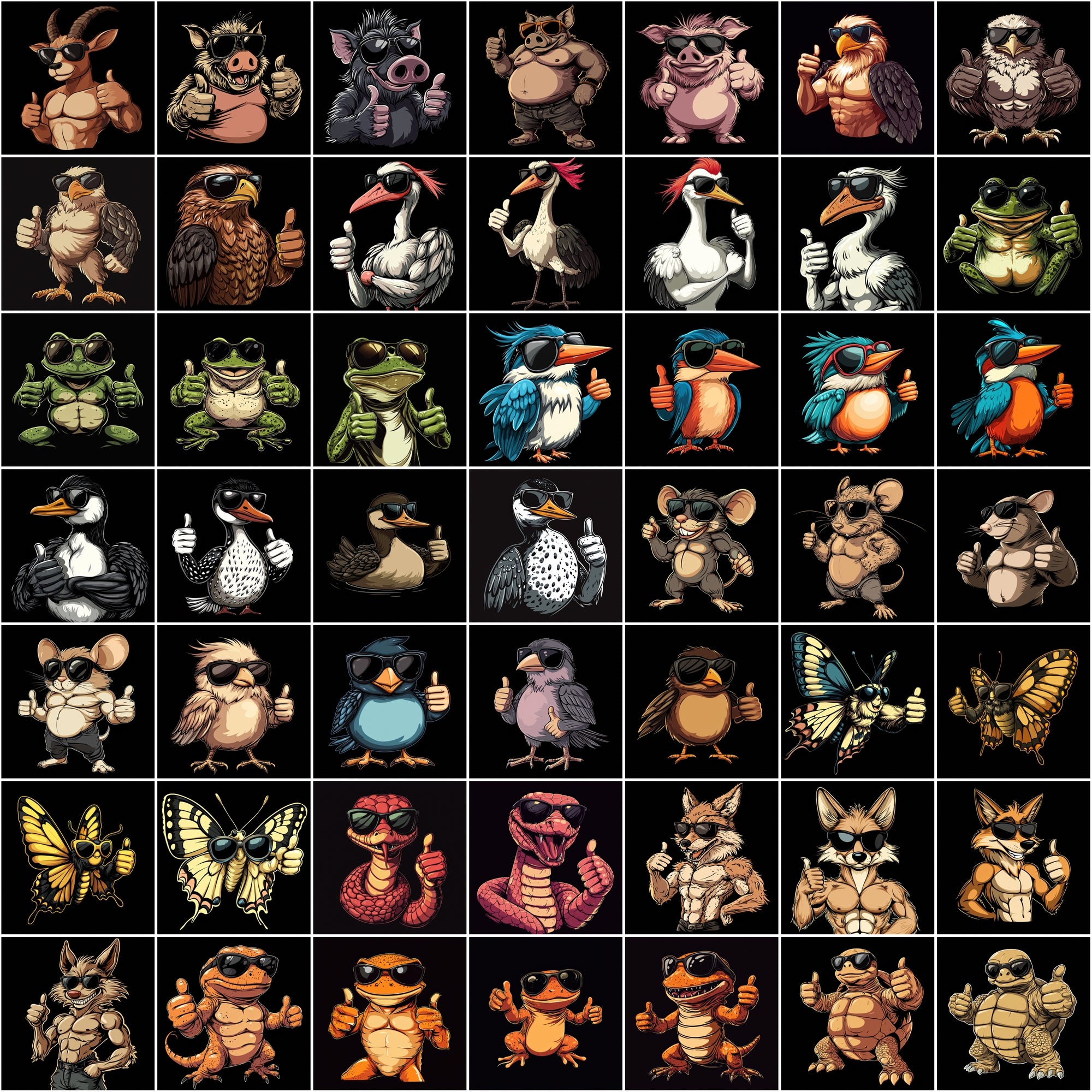 530 Cartoon Muscle Animals with Sunglasses