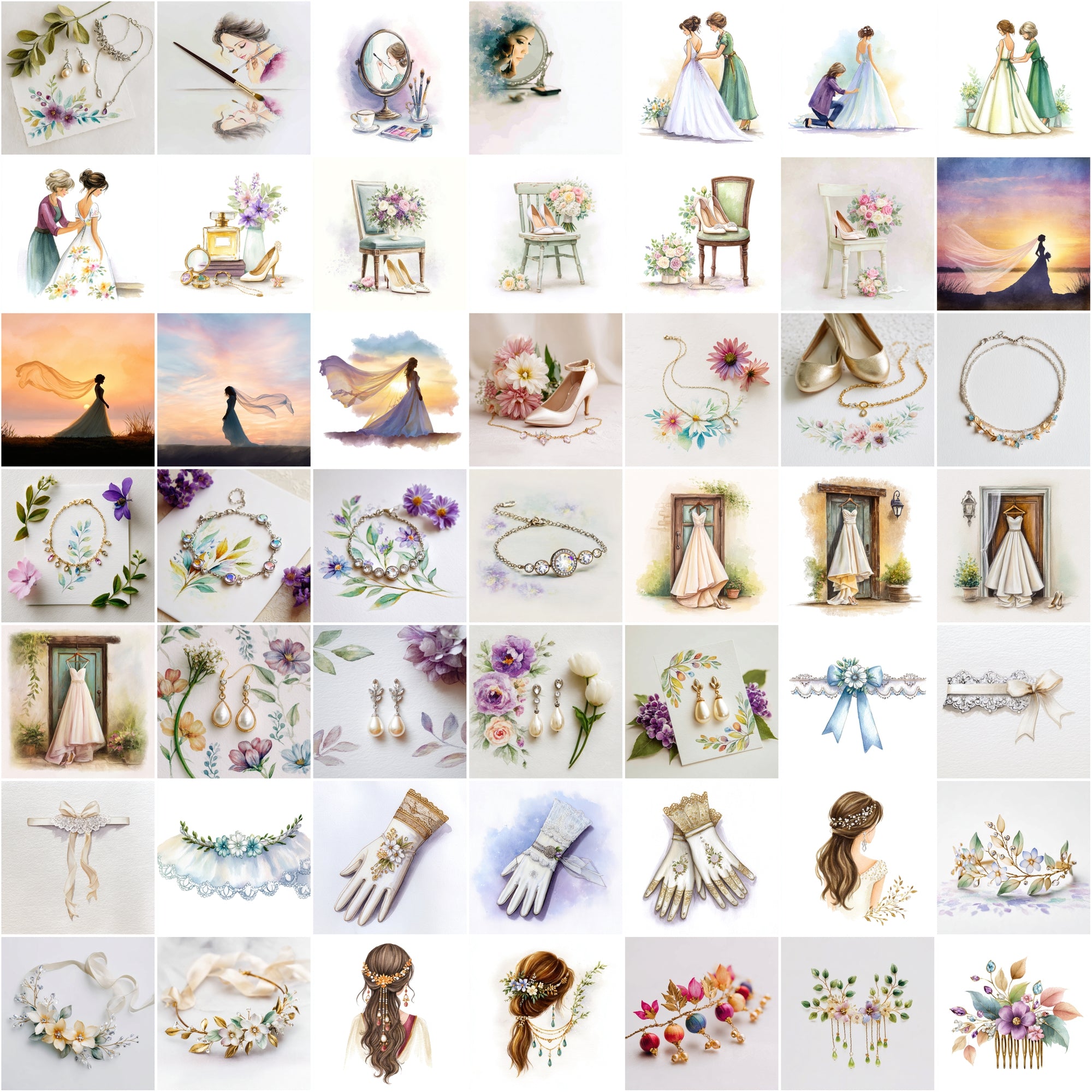 500 Watercolor Wedding Clipart – Romantic JPG Images, High-Res 4600x4600, Commercial Use
