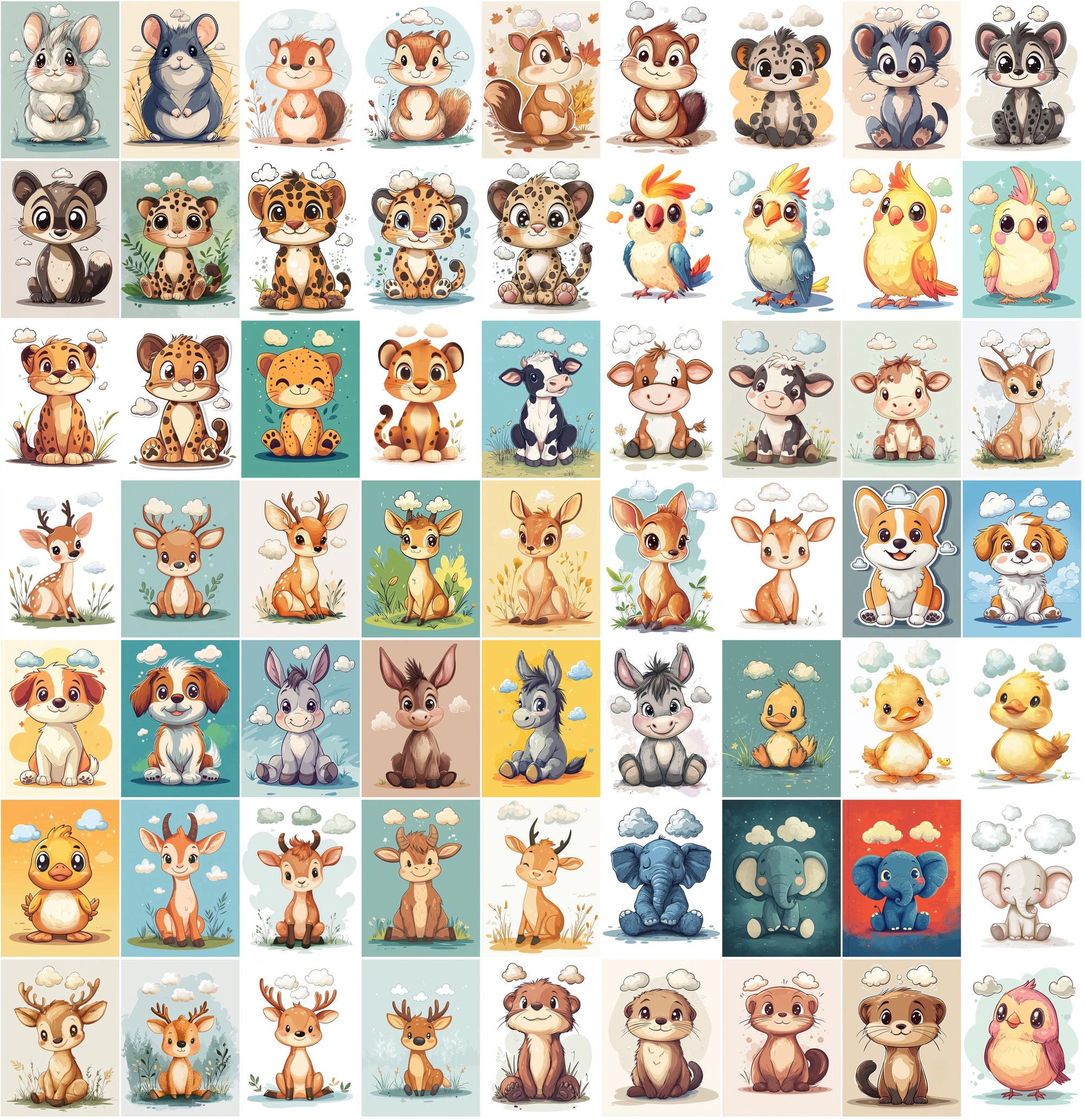 570 Cartoon Animals with Clouds Above Their Heads