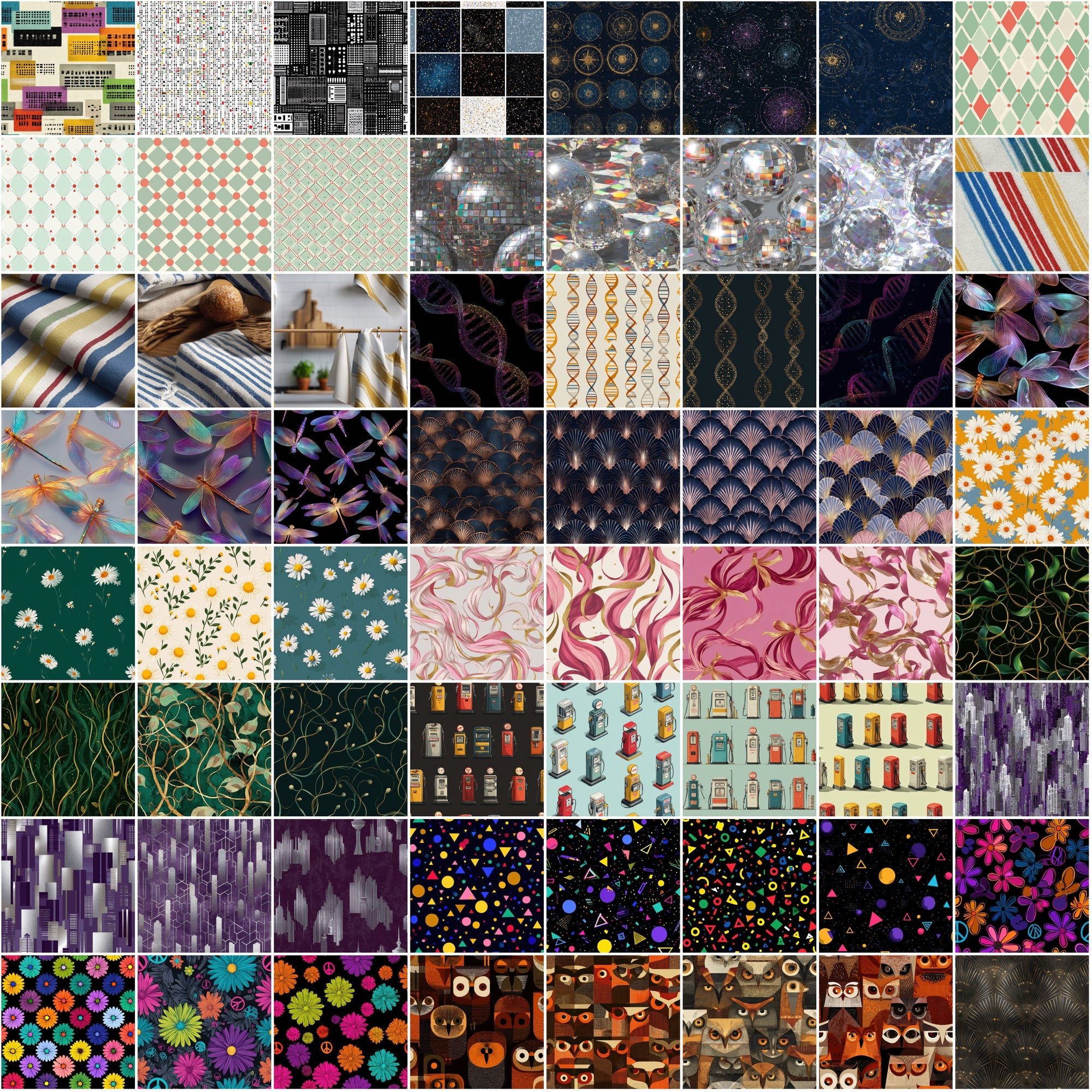 570 Retro Seamless Patterns | Vintage Mid-Century & Retro Digital Papers